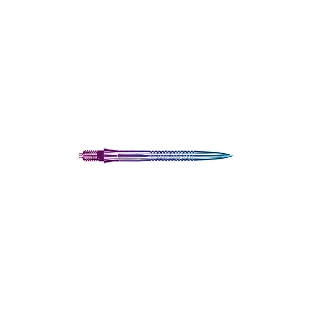 Caliburn EZ-EVO dart tips - Grooved - Rainbow Regenbogenfarbene Dartspitze mit Rillen, 28 mm lang. Sie eignet sich für abwechslungsreiche Dartspiele.