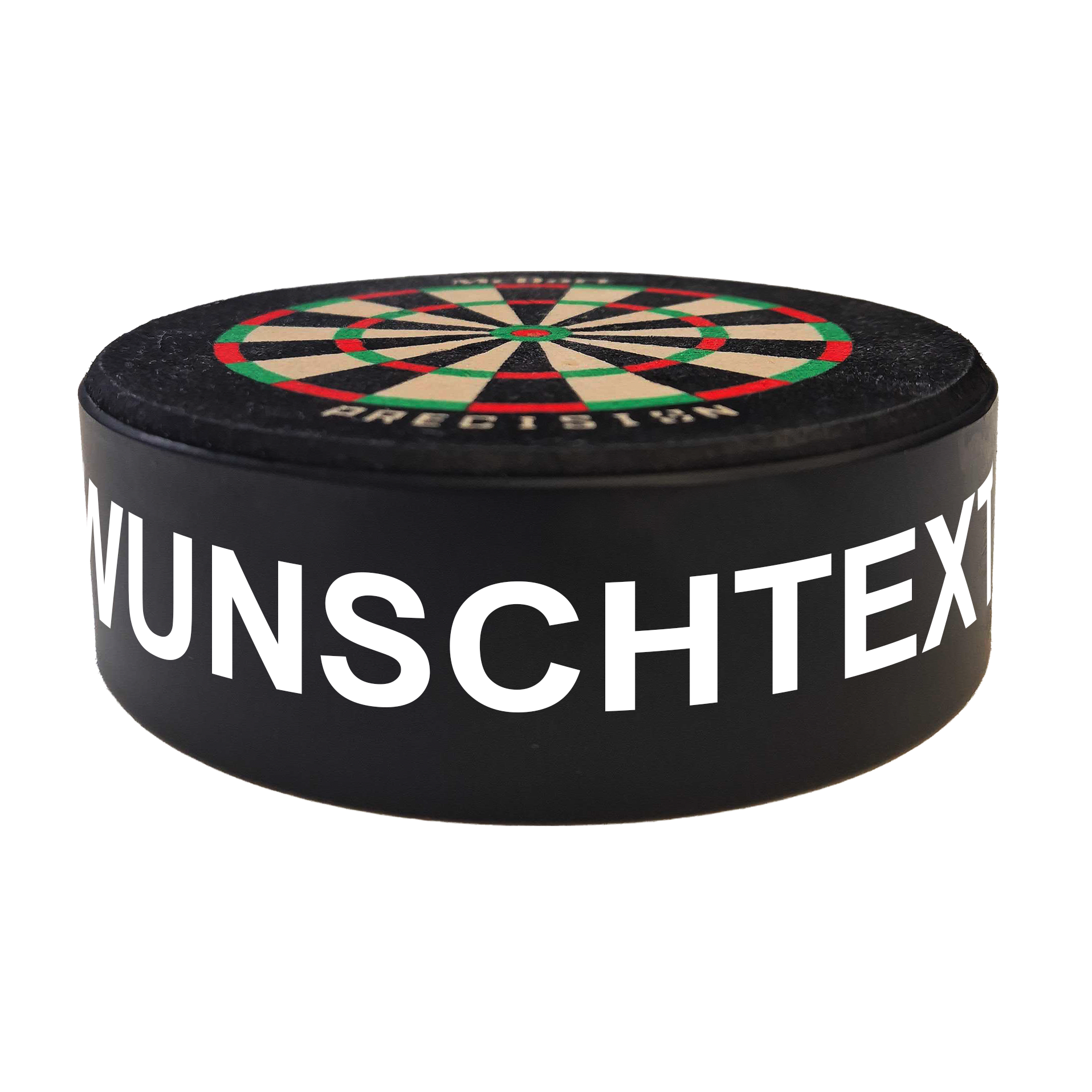 McDart Precision Mini Dartboard with custom text Dieses Bild zeigt ein Produktbild mit dem Dateinamen 765_McDart_Mini_Precision_Dartboard_Darthalter_2_Arial. Das genaue Produkt ist nicht angegeben.