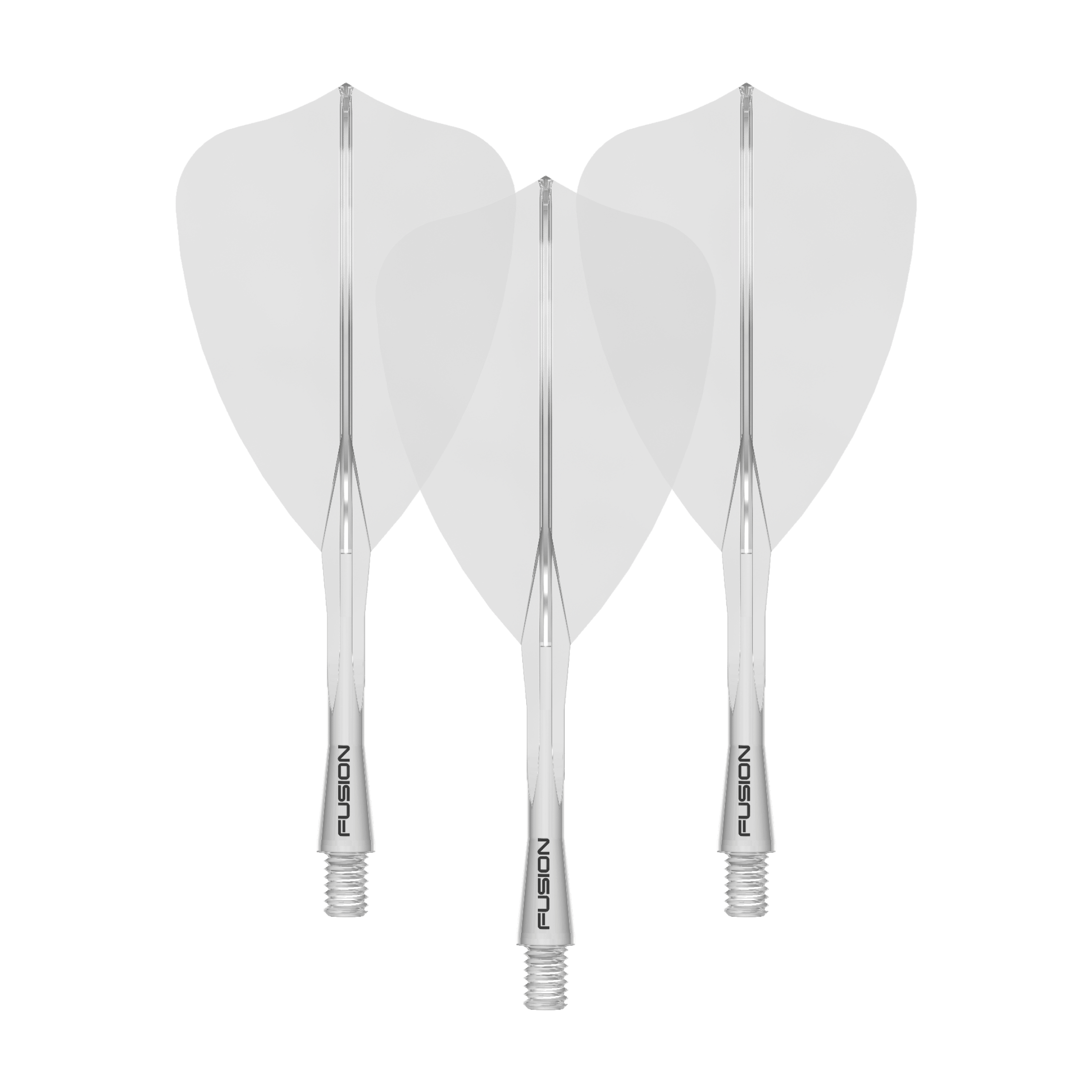 Ein Bild zeigt einen Flight Shaft, vermutlich für Darts. Das Produkt wird durch den Dateinamen als 'Winmau Fusion Flight Shaft System Arrow Clear 28mm 1Set' beschrieben.