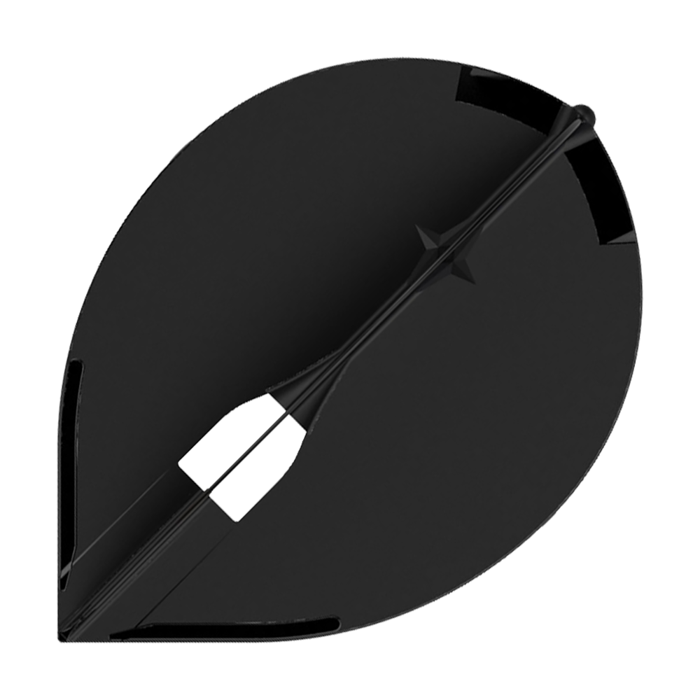 L-Style Champagne L2PRO Teardrop Flights - Black Das Bild zeigt ein schwarzes L-Style Champagne L2PRO Teardrop Flight. Es handelt sich um ein Zubehörteil für Dartpfeile in Tropfenform.