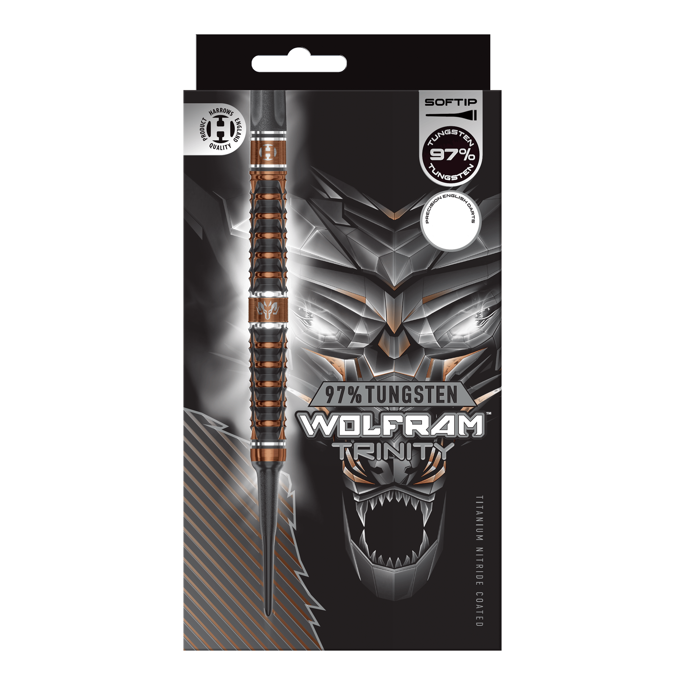 Harrows Tungsten Trinity soft darts Harrows Wolfram Trinity Softdarts werden auf dem Bild gezeigt. Es handelt sich um spezielle Softdarts für Dartspieler.