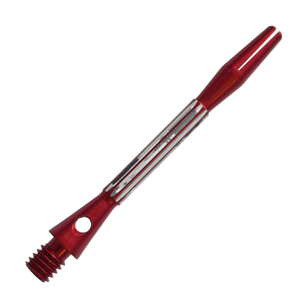 Bulls NL Flash 2 Aluminium Shafts in Rot, 46 mm lang. Das Bild zeigt einen roten Aluminiumschaft für Dartpfeile.