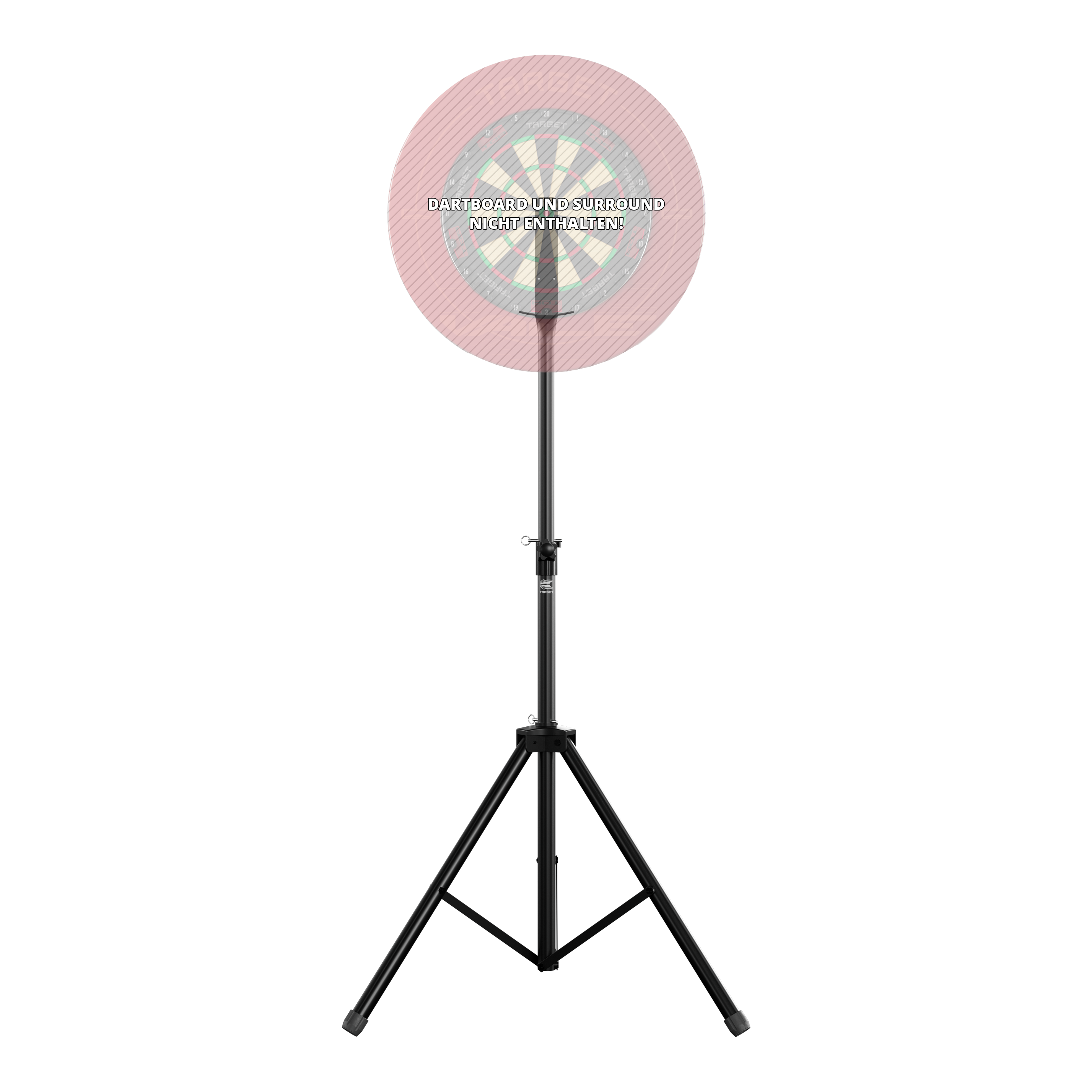 Target Dartboard Stand Das Bild zeigt einen Target Dartboard Stand mit einem stabilen, dreibeinigen Stativ. Die Dartscheibe und der Surround sind nicht enthalten.