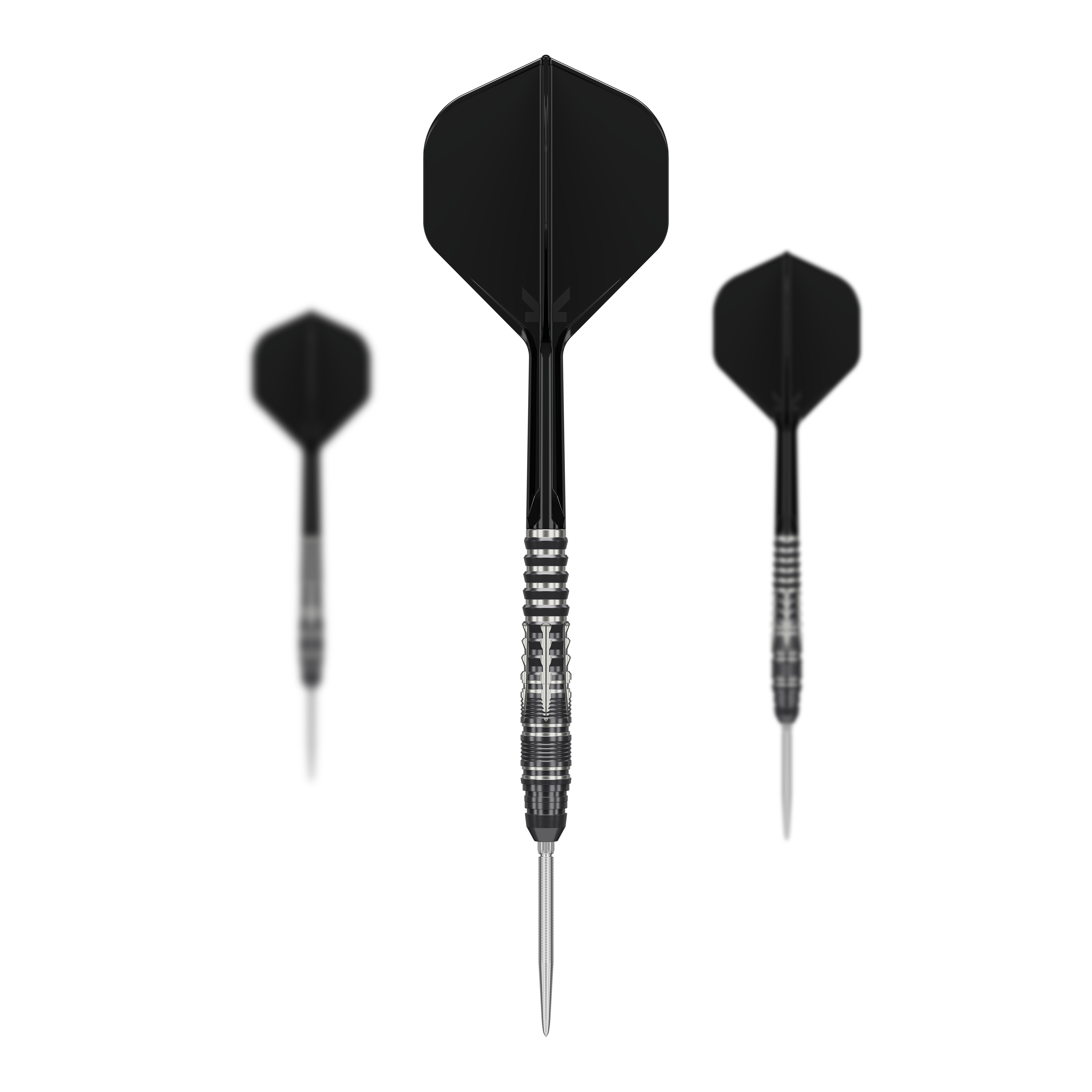 Abgebildet ist das Set der Target Japan Black Marque Blaze Swiss Point Steeldarts - 23g. Das Set besteht aus drei hochwertigen Steeldarts für den professionellen Gebrauch.