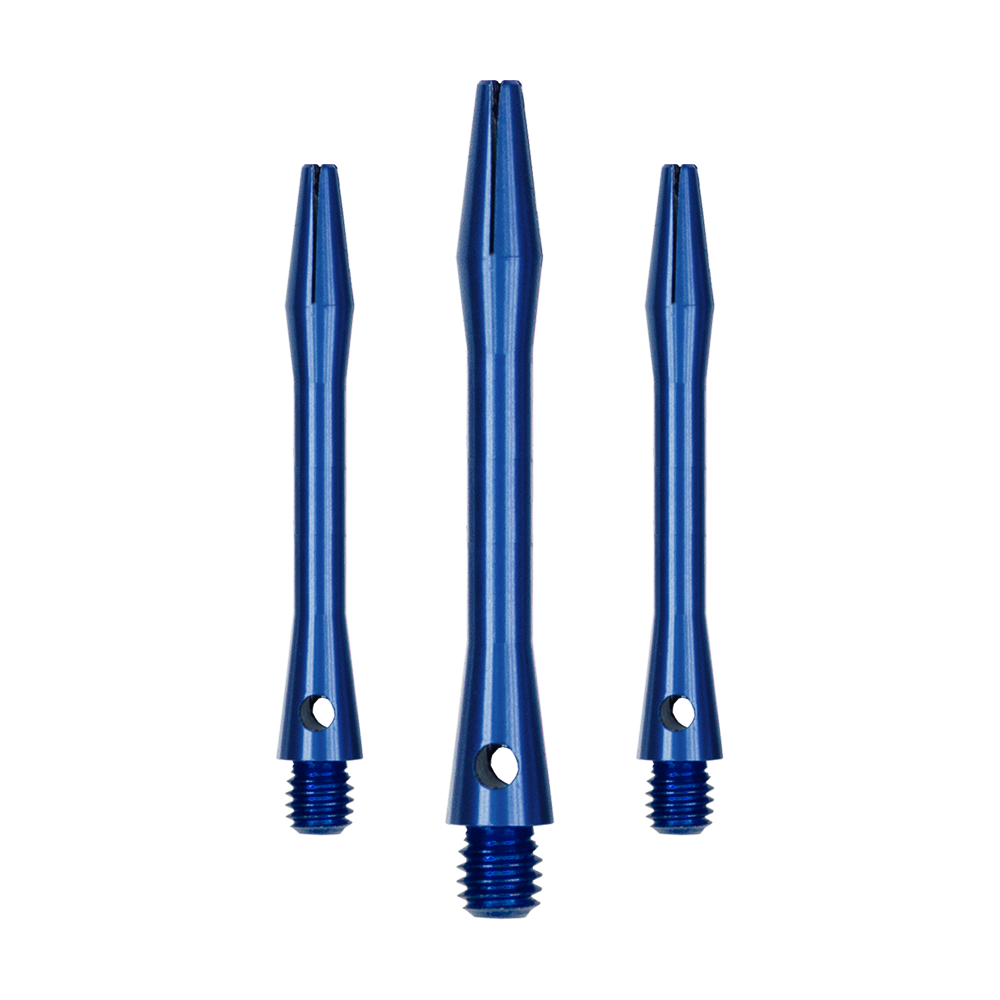 Aluminum Shafts - Blue Mehrere blaue Aluminiumschäfte für Dartpfeile sind abgebildet. Diese Schäfte sind stabil und funktional.