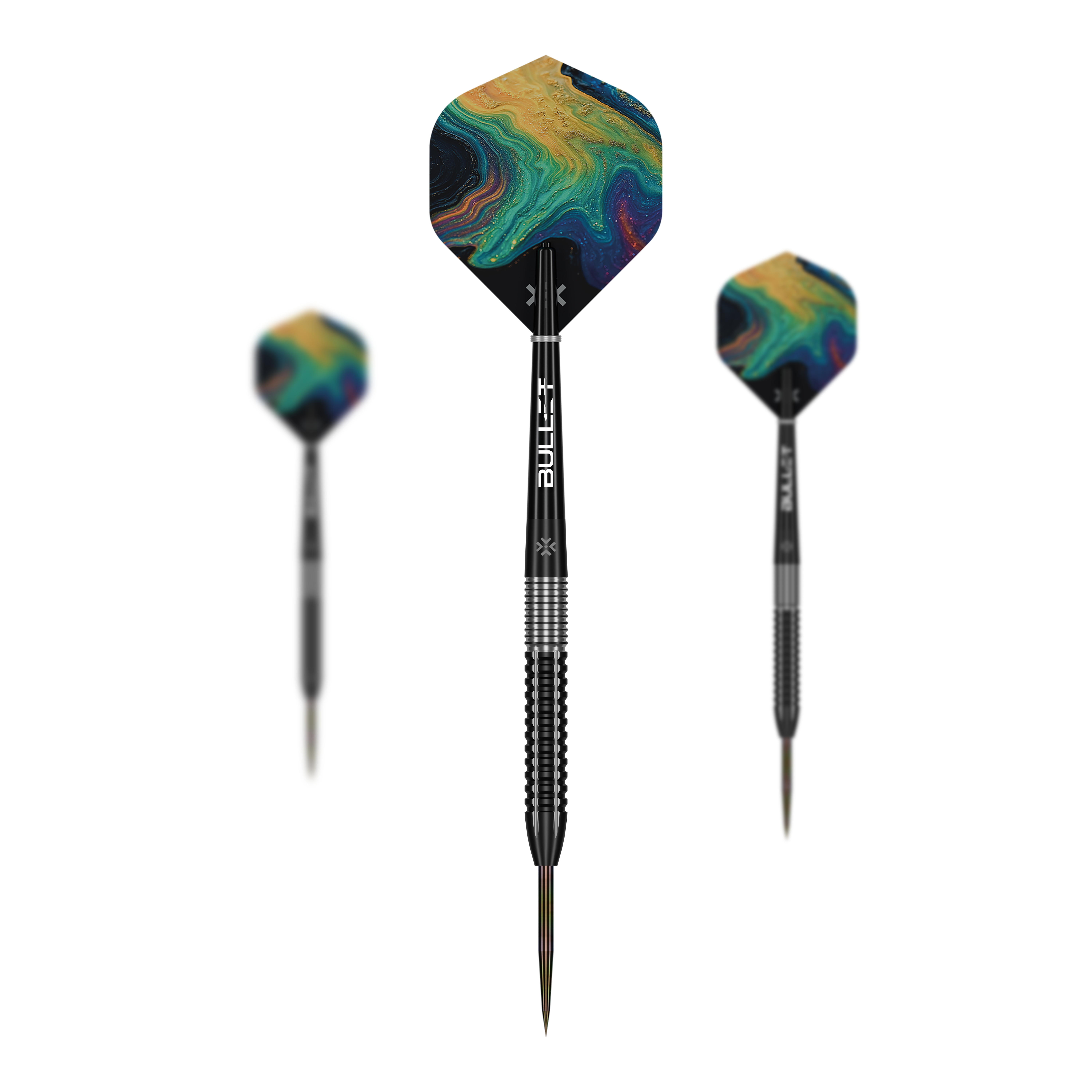 Die Bullet Diesel Steeldarts sind als Set abgebildet. Das Produkt richtet sich an Dartspieler aller Erfahrungsstufen.