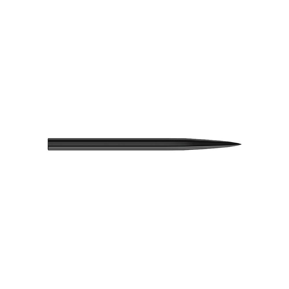 Harrows steel dart tips - black Das Bild zeigt eine schwarze Steeldartspitze. Sie ist schlank, gerade und hat eine spitze Spitze.