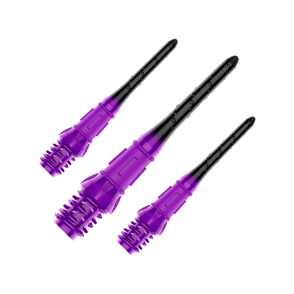 L-Style Premium Lippoint Gradiation Dart Tips (Pack of 30) Zu sehen ist ein Set von L-Style Premium Lippoint Dartspitzen im 30er Pack in Schwarz und Lila. Die Dartspitzen sind speziell für Softdartspiele entwickelt.