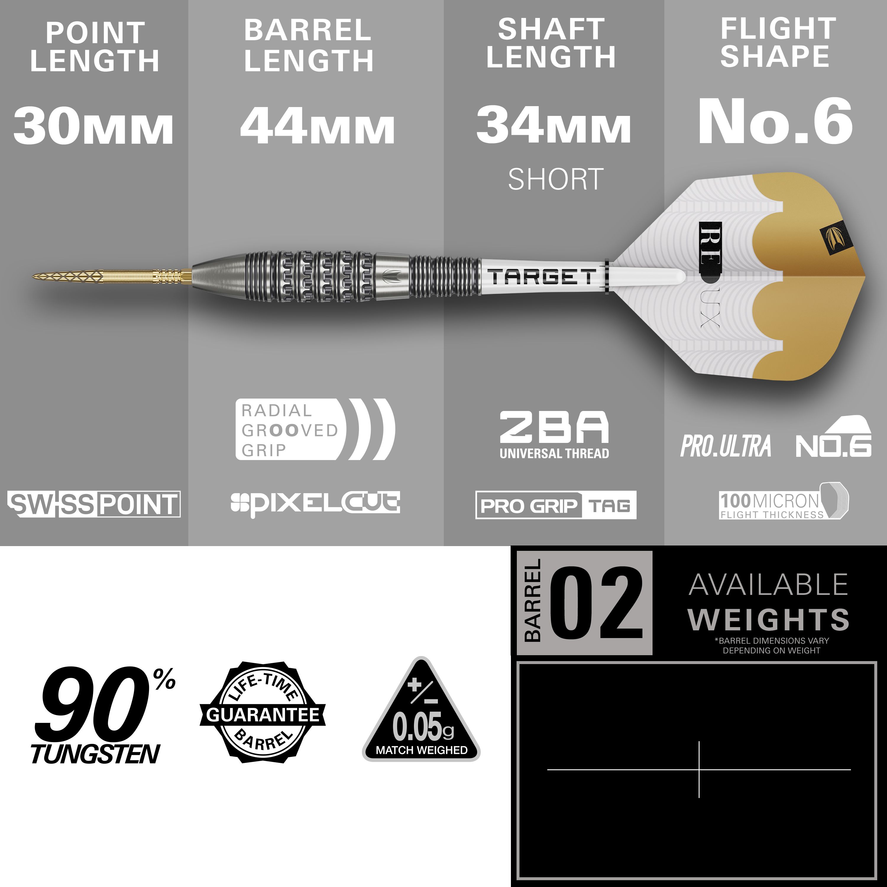 Target Redux 02 Swiss Point steel darts Das Bild zeigt die Target Redux 02 Swiss Point Steeldarts. Diese Steeldarts bieten ein besonderes Spielerlebnis.