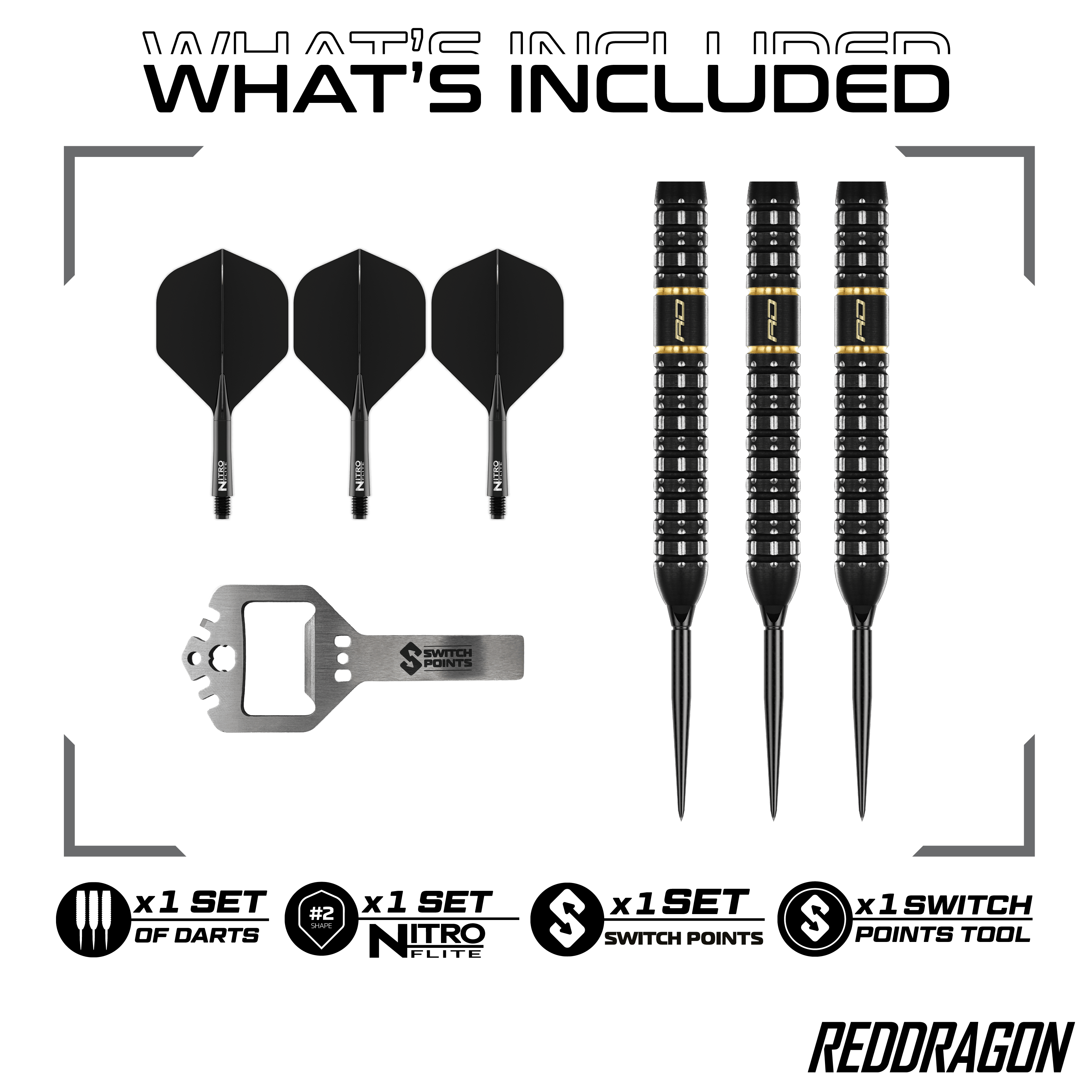 Red Dragon Ascend Parallel Switch Point Steeldarts Hier sind die Red Dragon Ascend Parallel Switch Point Steeldarts zu sehen. Sie verfügen über eine parallele Form und wechselbare Spitzen.
