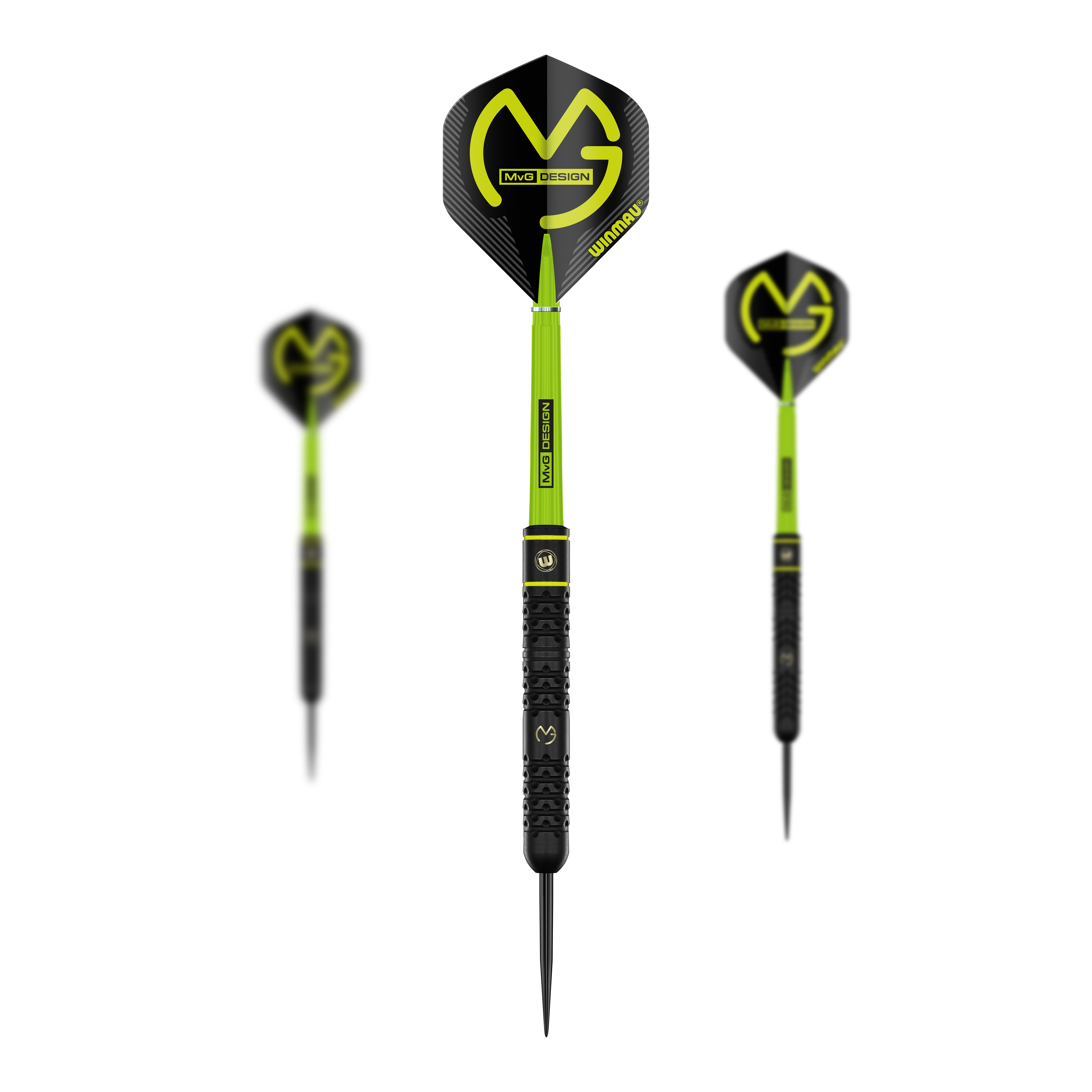 Winmau Michael Van Gerwen Brass Steeldarts - 21g Das Bild zeigt ein Set der Winmau Michael Van Gerwen Steeldarts mit 21 g. Das Set besteht aus mehreren hochwertigen Dartpfeilen.