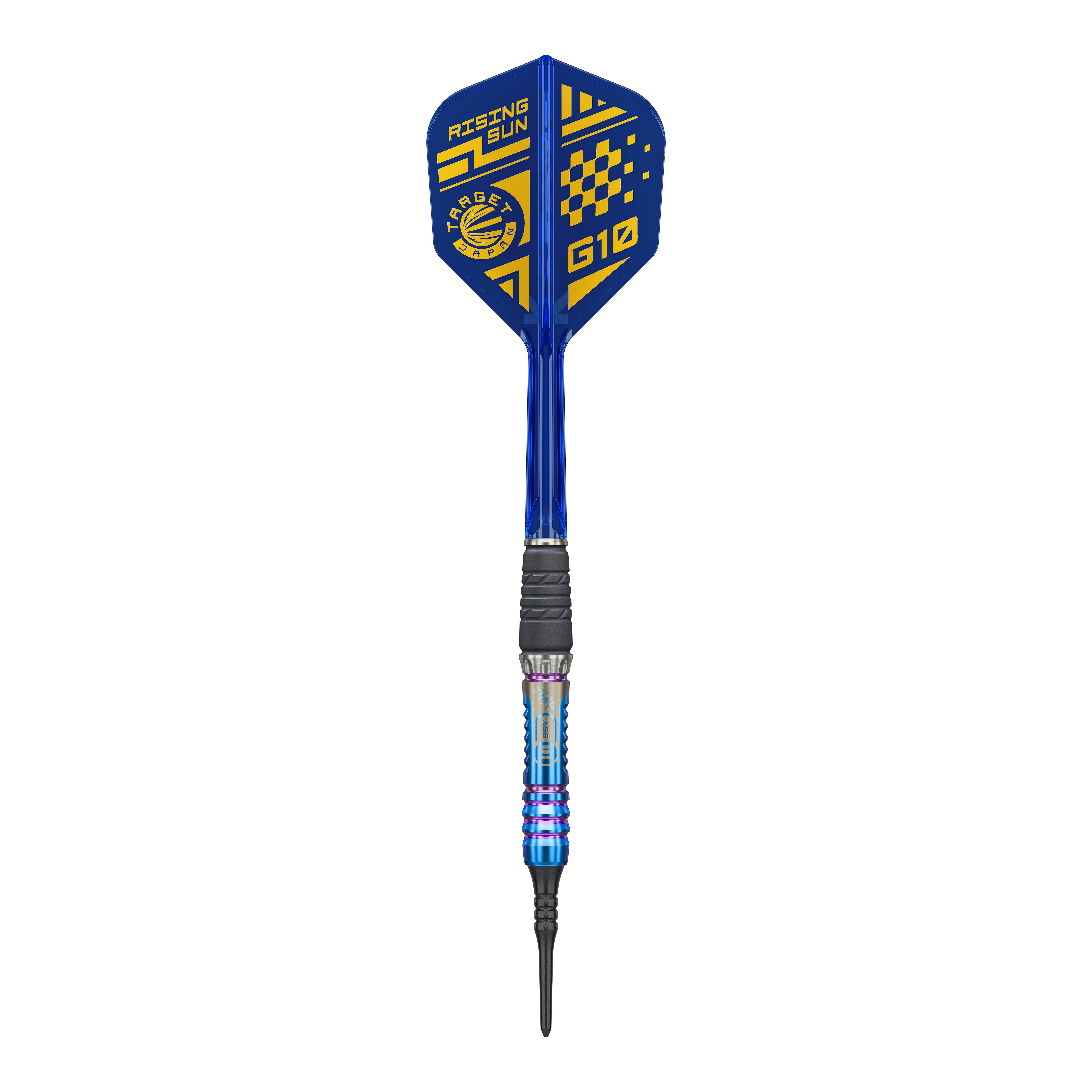 Target Japan Rising Sun GEN10 soft darts - 21.5g Dieses Bild zeigt den Target Japan Rising Sun GEN10 Softdarts mit 21,5g. Der Dart besticht durch seine auffällige Gestaltung und hervorragende Verarbeitung.