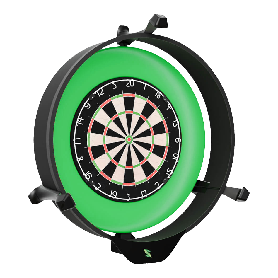 Scolia Home 2 Electronic Autoscoring System with Lighting Ring 2026 Das Bild zeigt das Produkt "Scolia Home 2 Electronic Score System mit Beleuchtungsring". Es handelt sich um ein elektronisches Punktesystem für Dartscheiben mit einem leuchtenden grünen Ring.