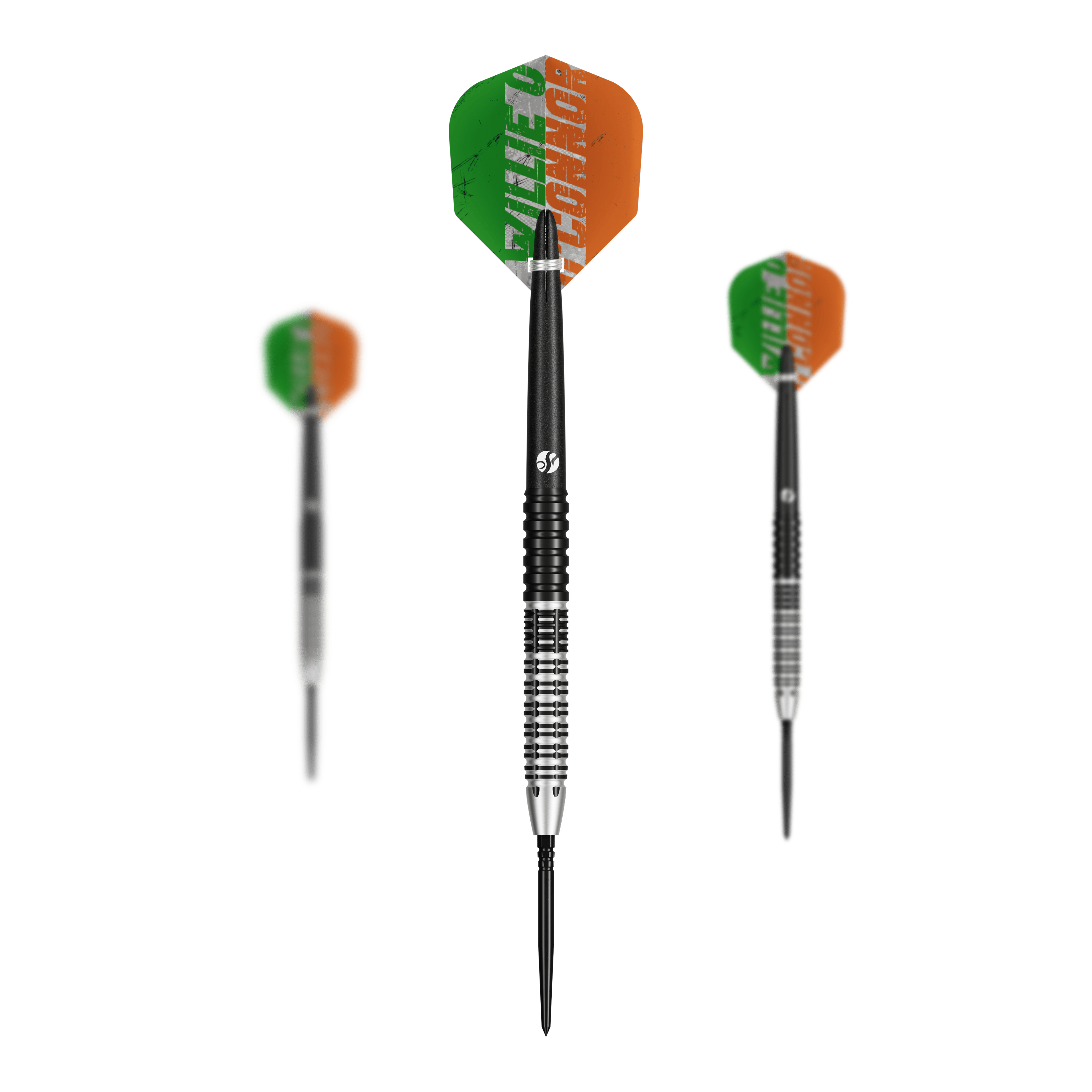 Shot Pro Series Willie O'Connor Magpie Turbo Point Steeldarts Mehrere Dartpfeile mit silbernen Spitzen sind zu sehen. Die Pfeile liegen parallel nebeneinander.