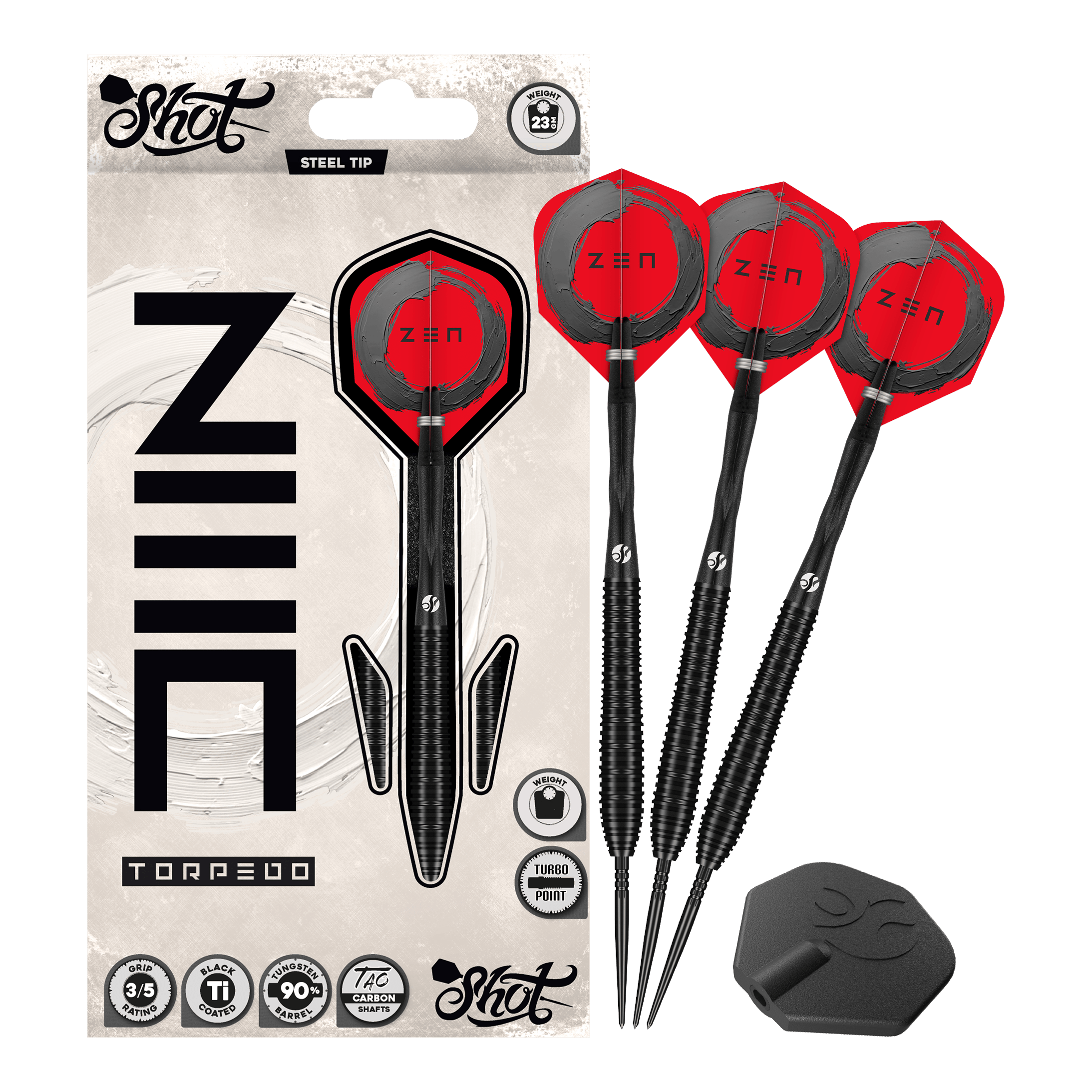 Shot ZEN Torpedo Turbo Point Steel Darts - 23g Shot ZEN Torpedo Turbo Point Steel Darts - 23g