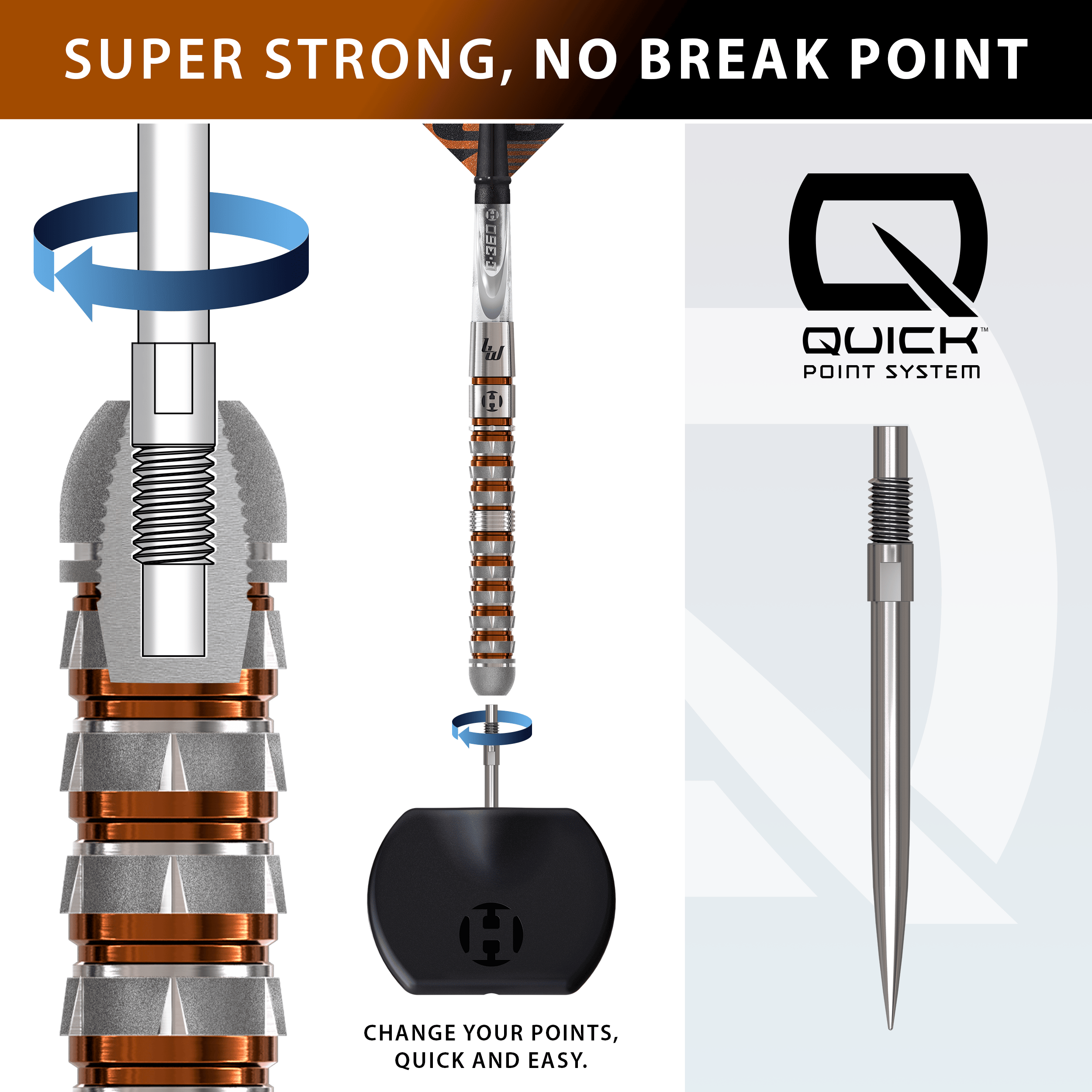 Harrows Luke Woodhouse Series 3 Quick Point Steeldarts ist hier abgebildet. Diese Steeldarts sind für präzises Spiel entwickelt.