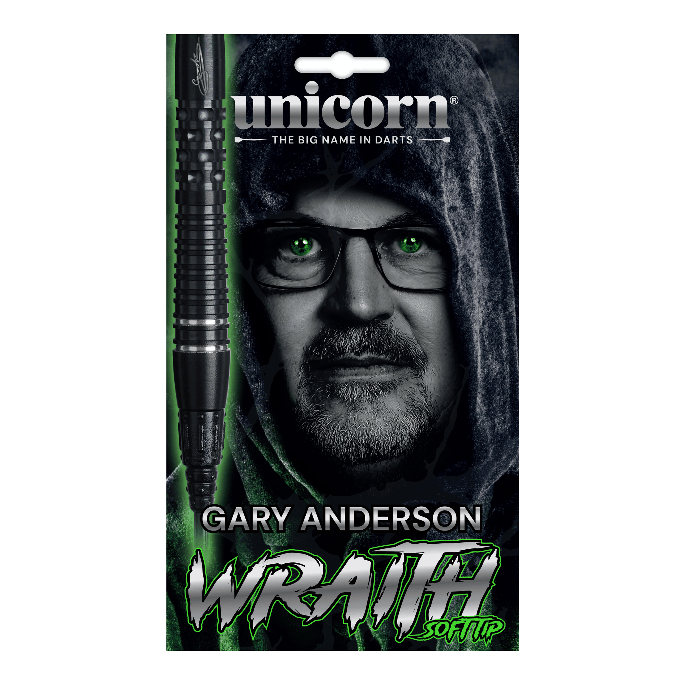 Unicorn Wraith Gary Anderson Phase 6 Softdarts mit 20g Gewicht ist auf dem Bild zu sehen. Der Softdart ist detailliert dargestellt.