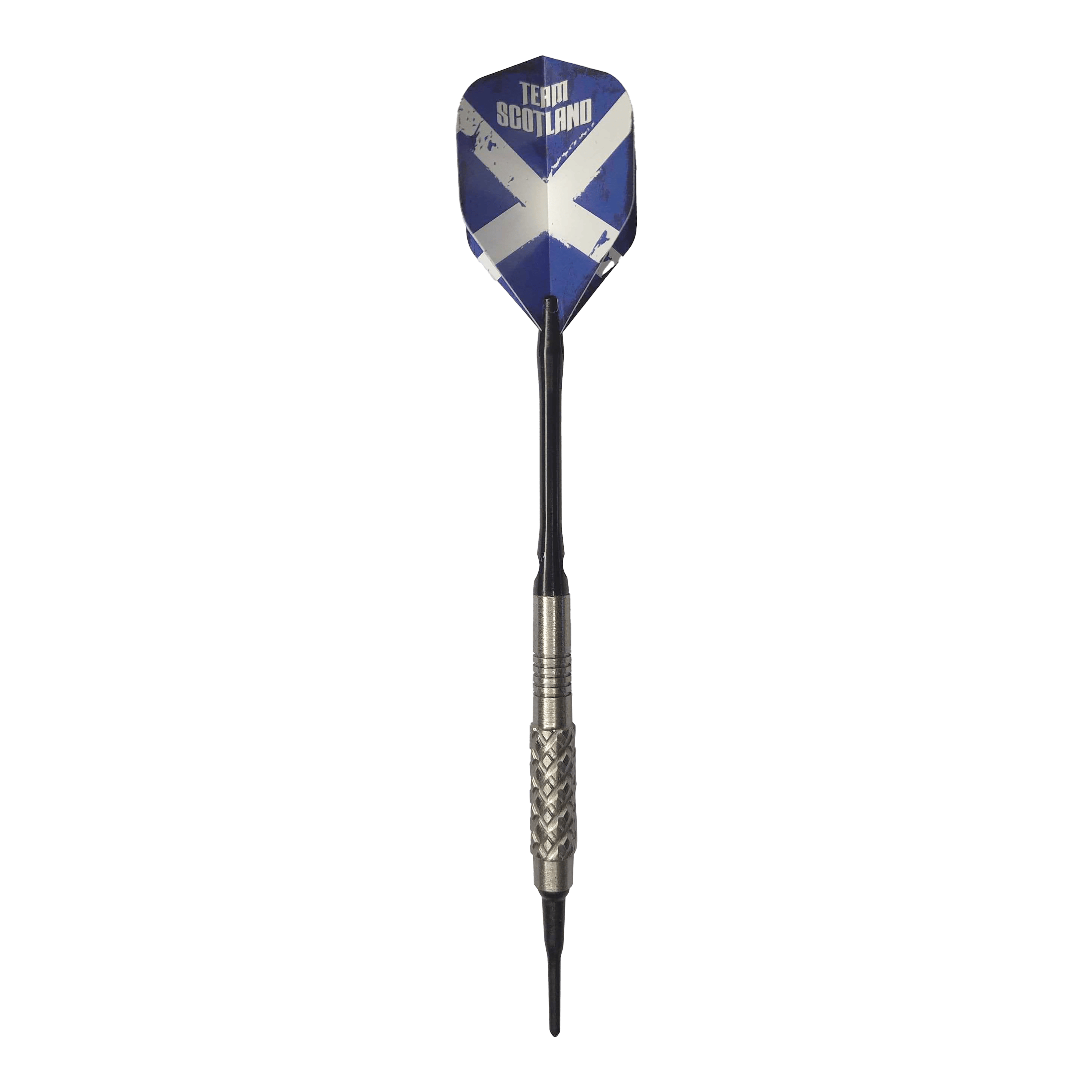 McDart 85 Tungsten V4 soft darts - 16g Der abgebildete Softdart ist der "McDart 85er Tungsten V4 Softdarts - 16g". Das Flight zeigt das Design der schottischen Flagge mit der Aufschrift "Team Scotland".