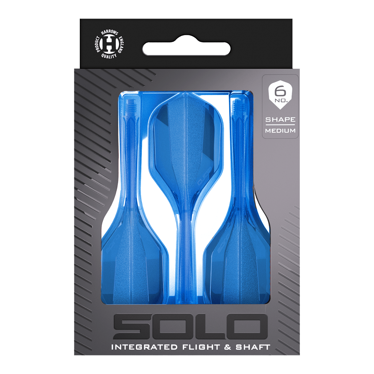 Harrows Solo No6 Flight Shaft System - Blue Zu sehen ist das Harrows Solo No6 Flight-Shaft-System in Blau. Das Produkt wird aus einer bestimmten Perspektive gezeigt.