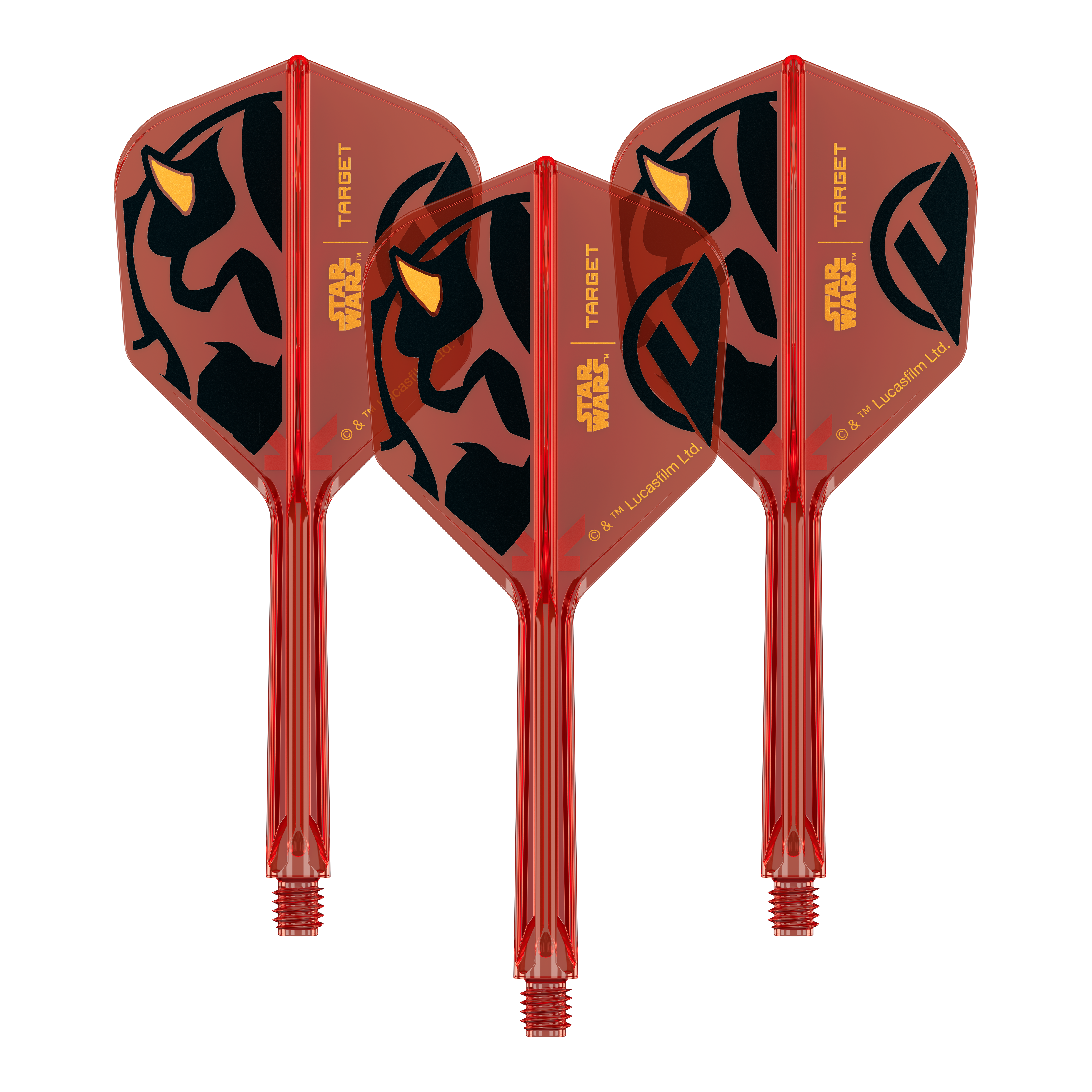 Target Star Wars K-Flex Darth Maul No6 Flights Abgebildet ist ein Produkt mit dem Namen 410522_Target_StarWars_KFlex_DarthMaul_No6_Flights_Medium_33mm_1Set. Das Bild zeigt vermutlich Dart-Flights mit Star Wars Darth Maul Motiv.