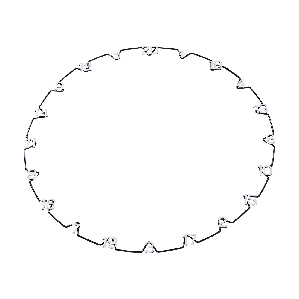 07890_Unicorn_Horizontal_Number_Ring_Zahlenring_4 Das Bild zeigt einen kreisförmigen Zahlenring mit den Zahlen von 1 bis 20. Die Zahlen sind gleichmäßig am Rand des Rings verteilt und durch Linien verbunden.