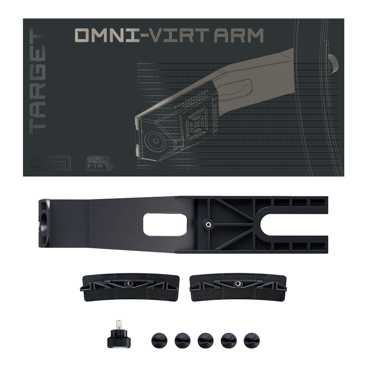 Target OMNI VIRT camera arm Dieses Bild präsentiert den Target OMNI VIRT Kamera Arm. Das Produkt ist ein spezieller Kamerahalter für Dartspieler.