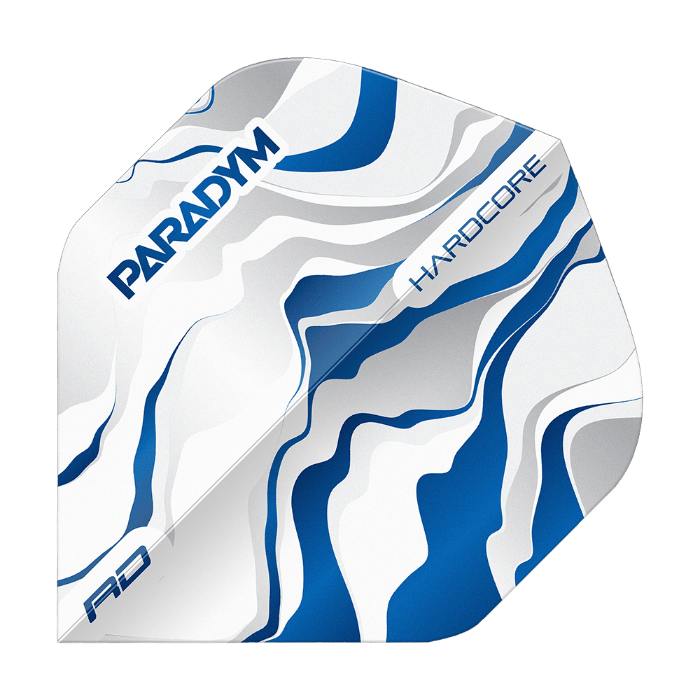 Gezeigt wird ein Flight des Modells Red Dragon Hardcore Premium Paradym Blue Premium No2 Standard Flights. Dies ist ein blauer, robuster Standard-Flight für Dartpfeile.