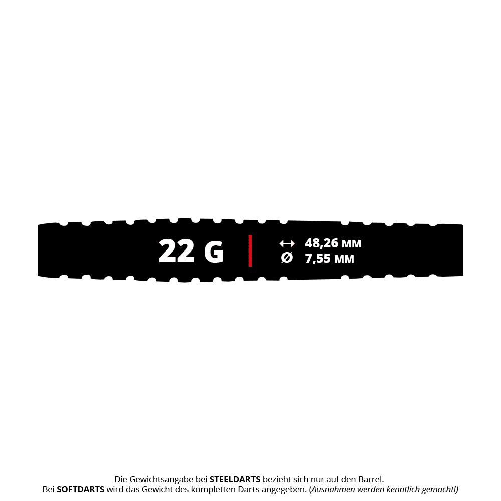 Red Dragon Ascend Torpedo Soft Darts - 22g Dies ist ein Bild der Red Dragon Ascend Torpedo Softdarts mit 22g Gewicht. Die Softdarts eignen sich ideal für präzises Dartspiel.