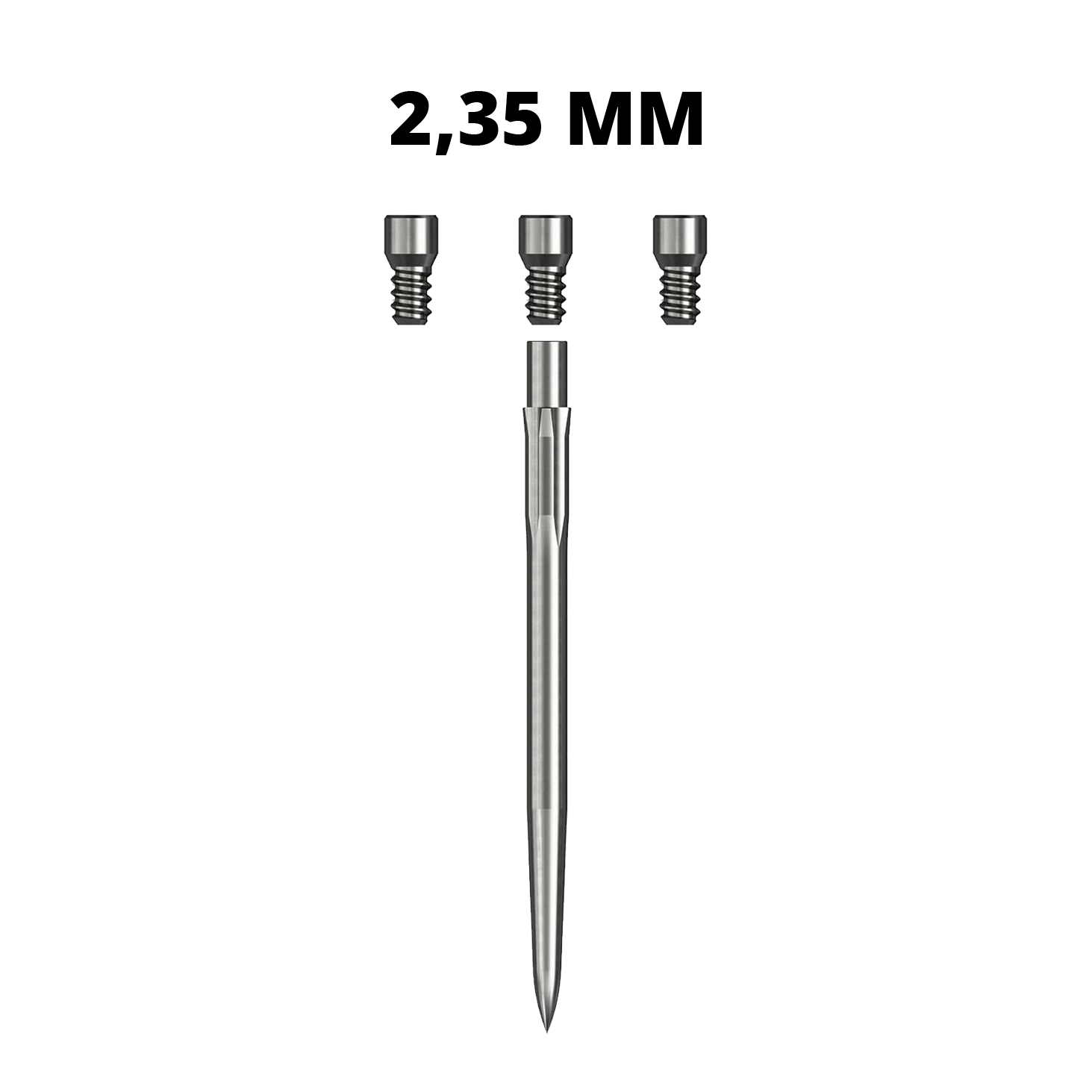Caliburn System Spigots Hier sieht man eine Caliburn Evo System Steeldartspitze Spigot mit einer Länge von 23,5 mm. Die silberne Spitze ist einzeln dargestellt.