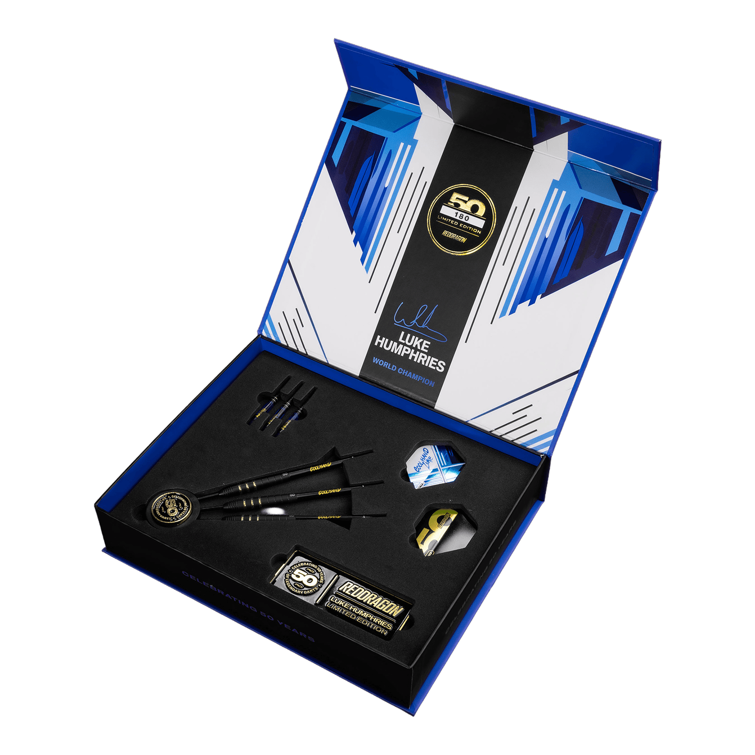 Red Dragon Luke Humphries 50 Years Player Limited Edition Steeldarts - 22g Dieses Bild zeigt den Red Dragon Luke Humphries 50 Years Player Limited Edition Steeldarts - 22g. Die Darts sind zur Feier des 50-jährigen Jubiläums von Luke Humphries entworfen.
