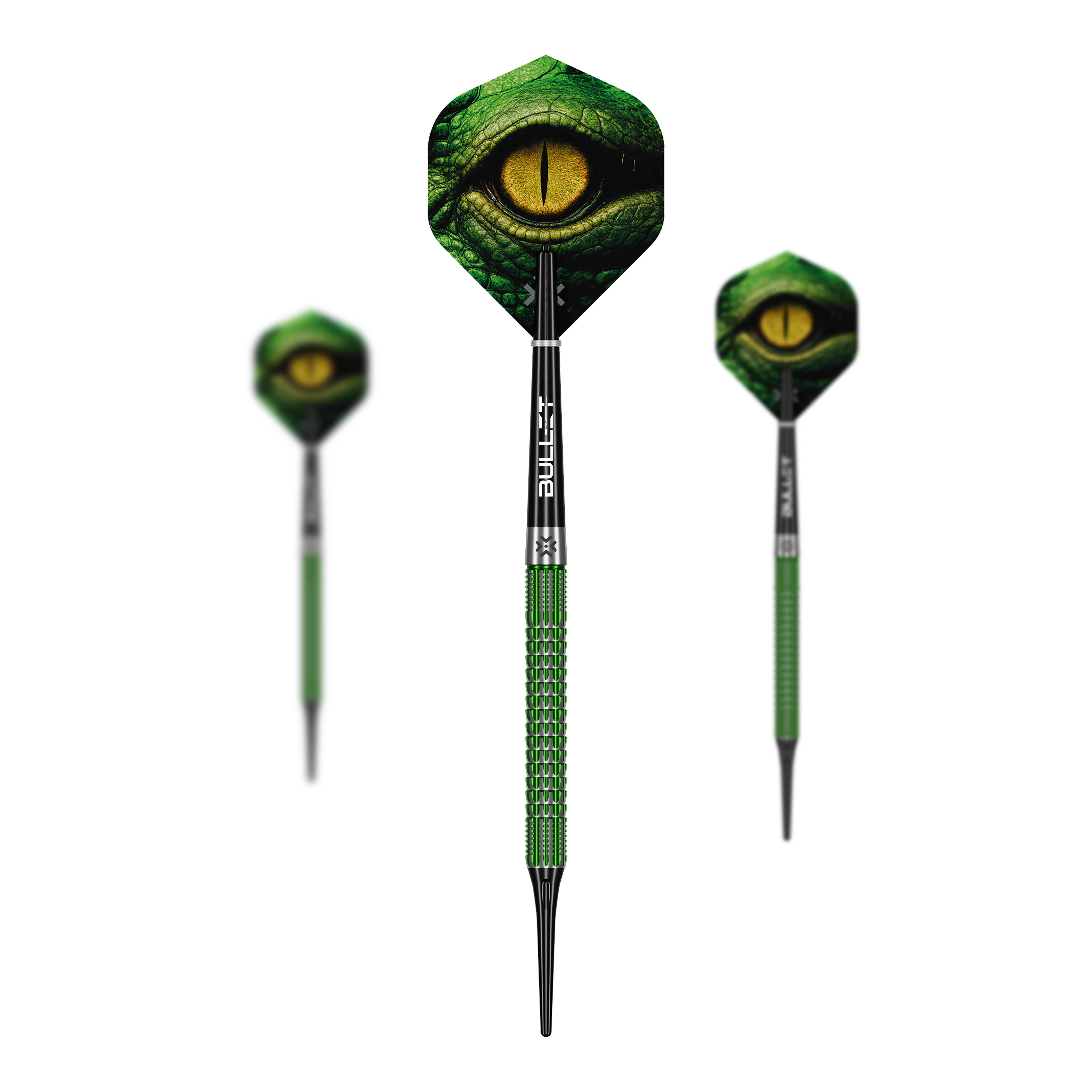 Abgebildet ist das Set Bullet Gator Softdarts - 20g. Diese Darts sind leicht und ideal für Softdart-Spieler.