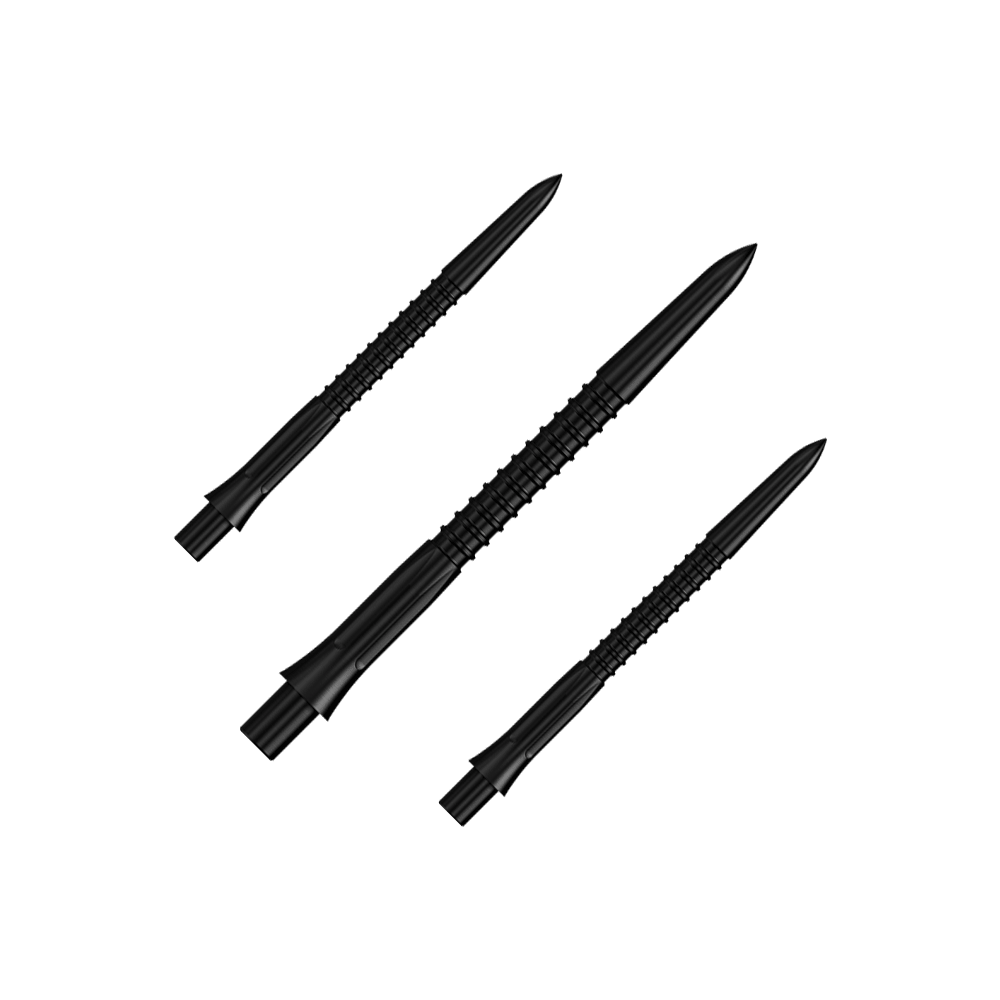 Mission Caliburn EVO Dart Tips GV1 - Black Das Bild zeigt eine schwarze Steeldartspitze. Sie gehört zum Set Mission Caliburn EVO GV1 in 32mm Länge.