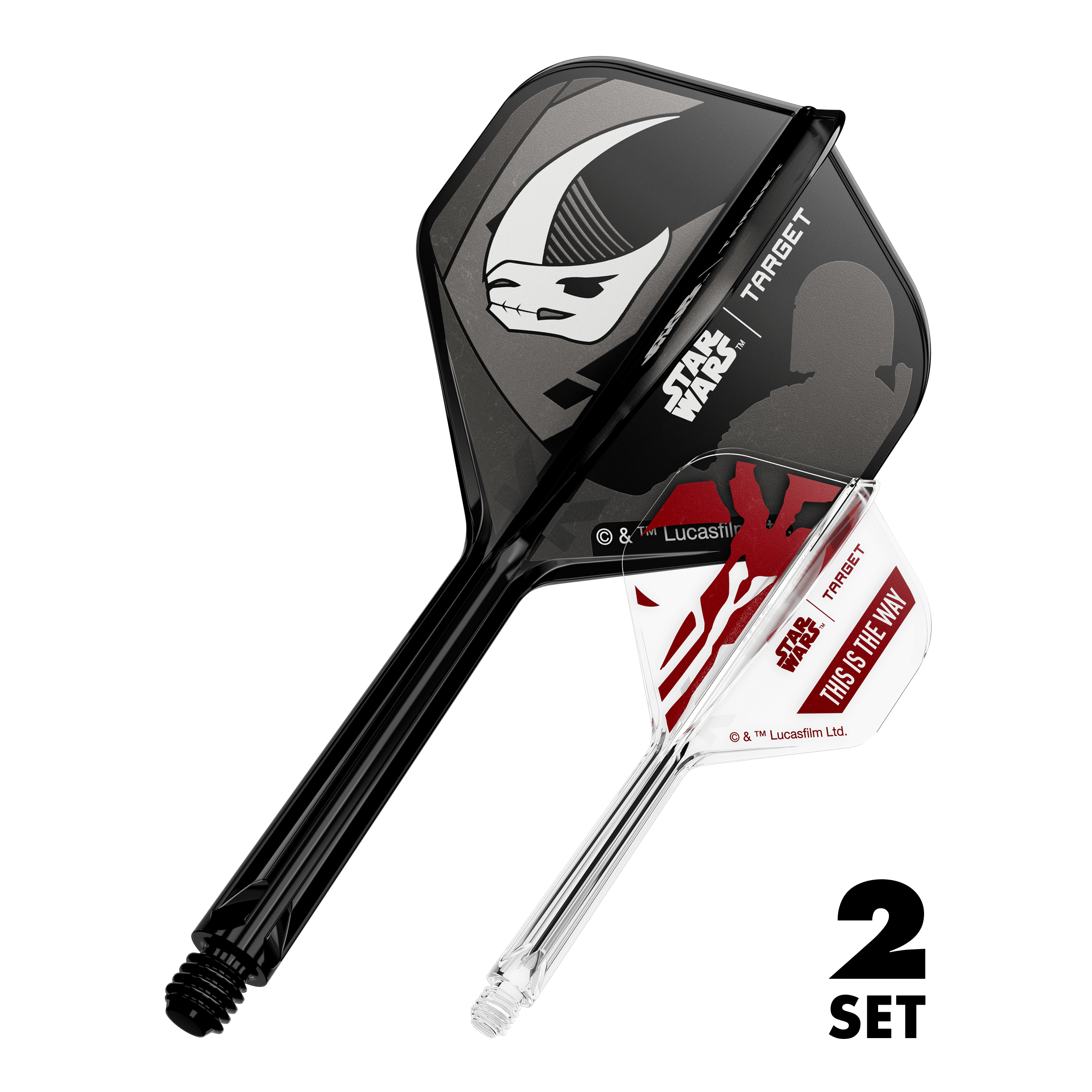 Target Star Wars K-Flex Set Mandalorian No2 Standard Flights Abbildung eines Star Wars K-Flex Mandalorian 2er-Pack Sets. Das Bild zeigt Standard Flights mit 33 mm Länge.