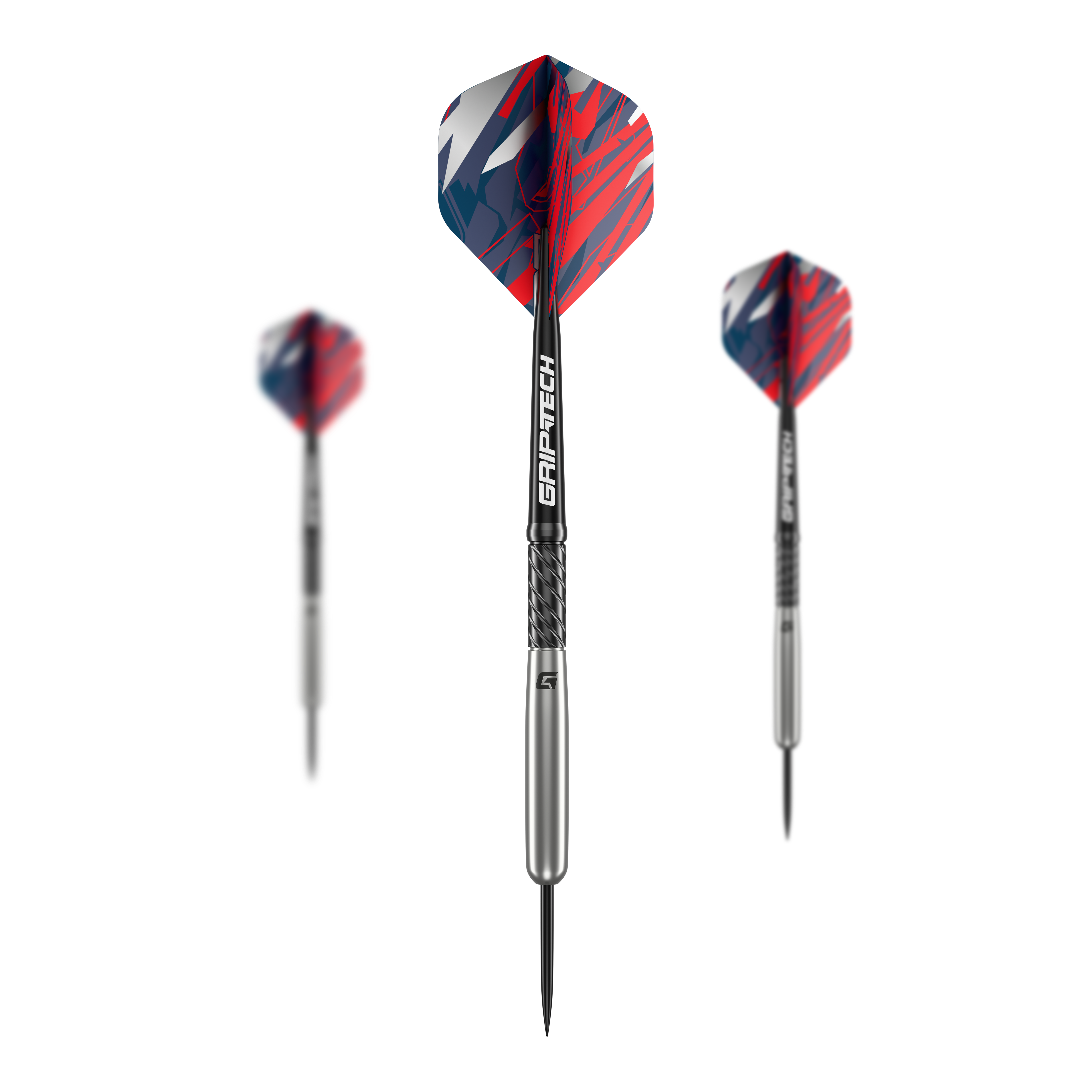 GOAT Homerun Baseball Tungsten Steel Darts Das Bild zeigt drei GOAT Homerun Baseball Tungsten Steeldarts mit silbernem Schaft und bunten, rot-blauen Flights. Die Darts sind modern gestaltet und heben sich durch das auffällige Design ab.