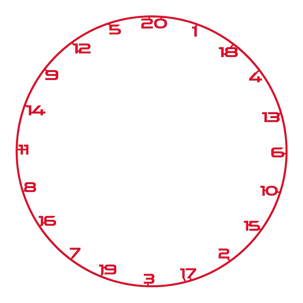 Das Bild zeigt einen roten Zahlenring für ein Dartboard. Der Name der Datei ist BT1000120_Bullet_Dartboard_Zahlenring_Rot_1.