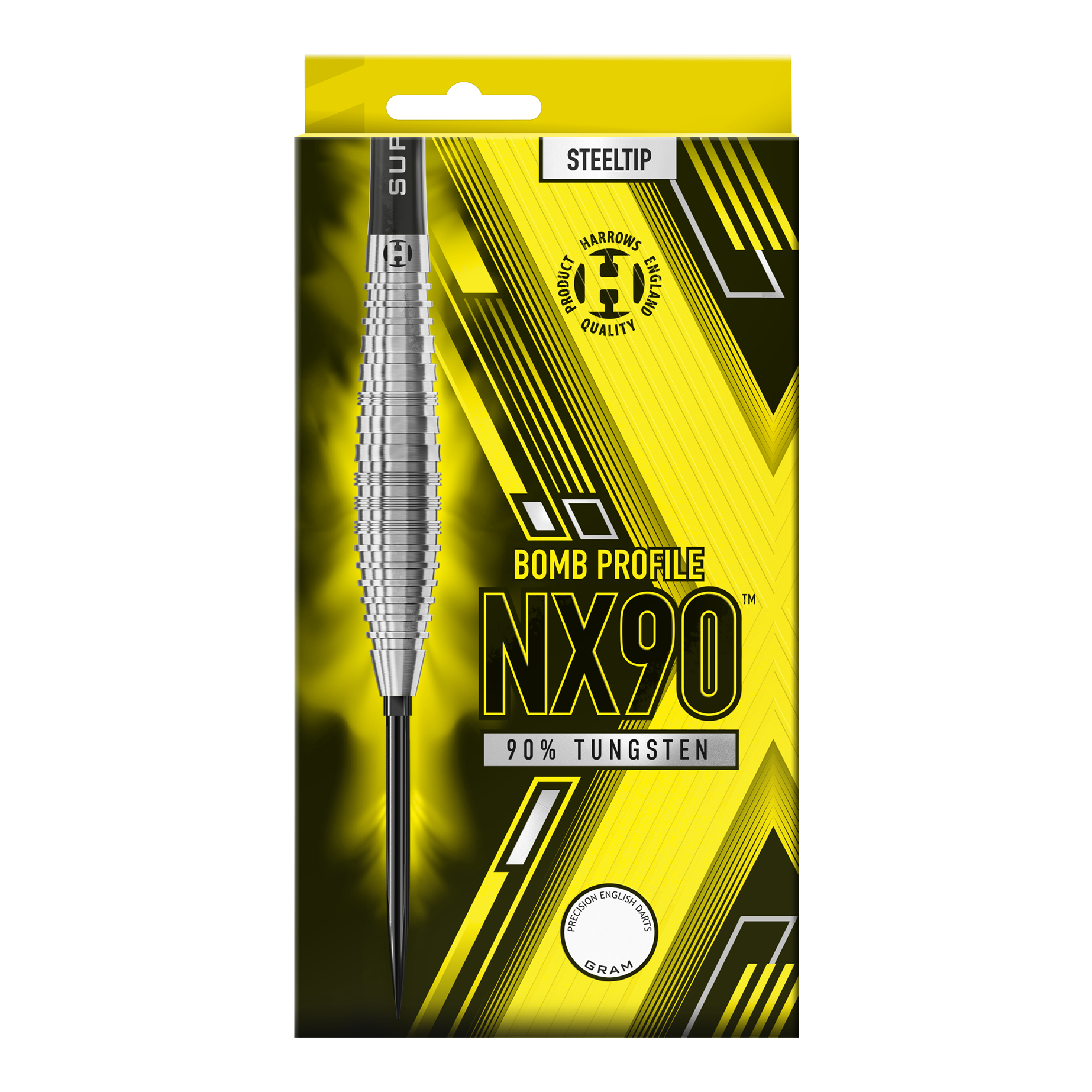 Harrows NX90 Bomb Quick Point Steel Darts Das Bild zeigt die Harrows NX90 Bomb Quick Point Steeldarts. Es handelt sich um hochwertige Steeldarts für das Dartspiel.