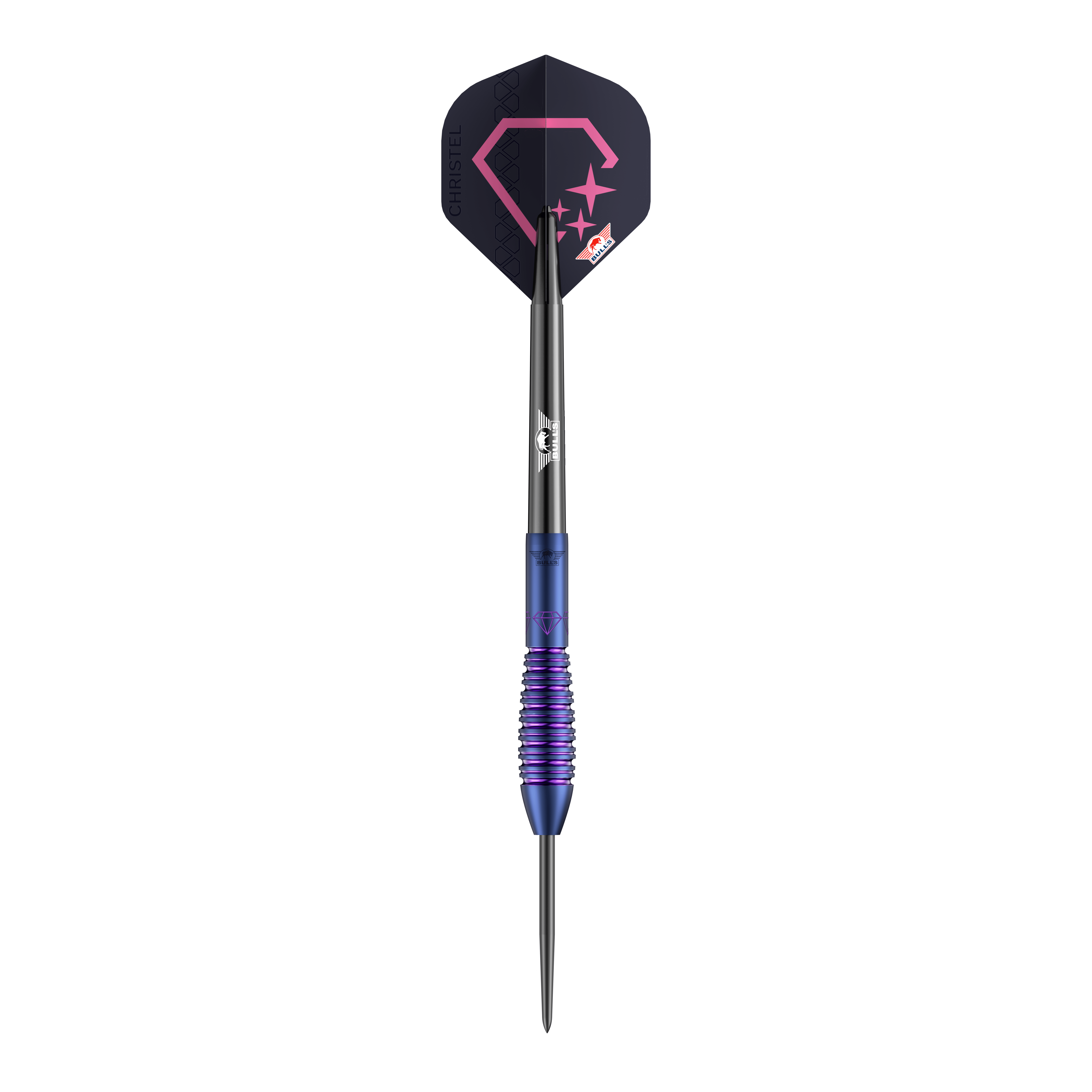 Das Foto zeigt die Bulls NL Christel Timmermans Satellite 90 Steeldarts 25g. Diese Darts sind bekannt für ihre präzise Verarbeitung.