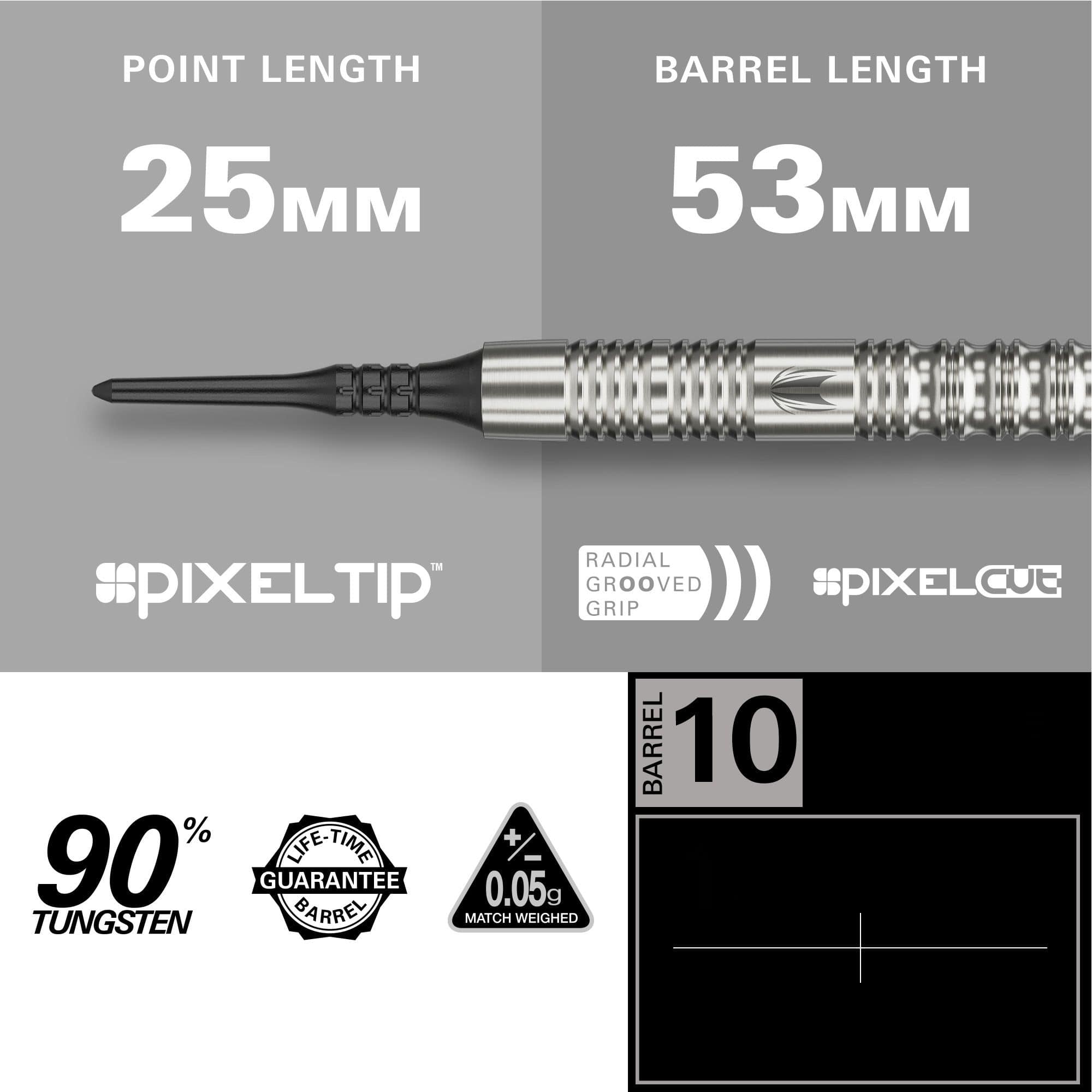 Auf diesem Bild werden Target Hydro 12 Softdarts dargestellt. Diese Softdarts eignen sich perfekt für elektronische Dartscheiben.