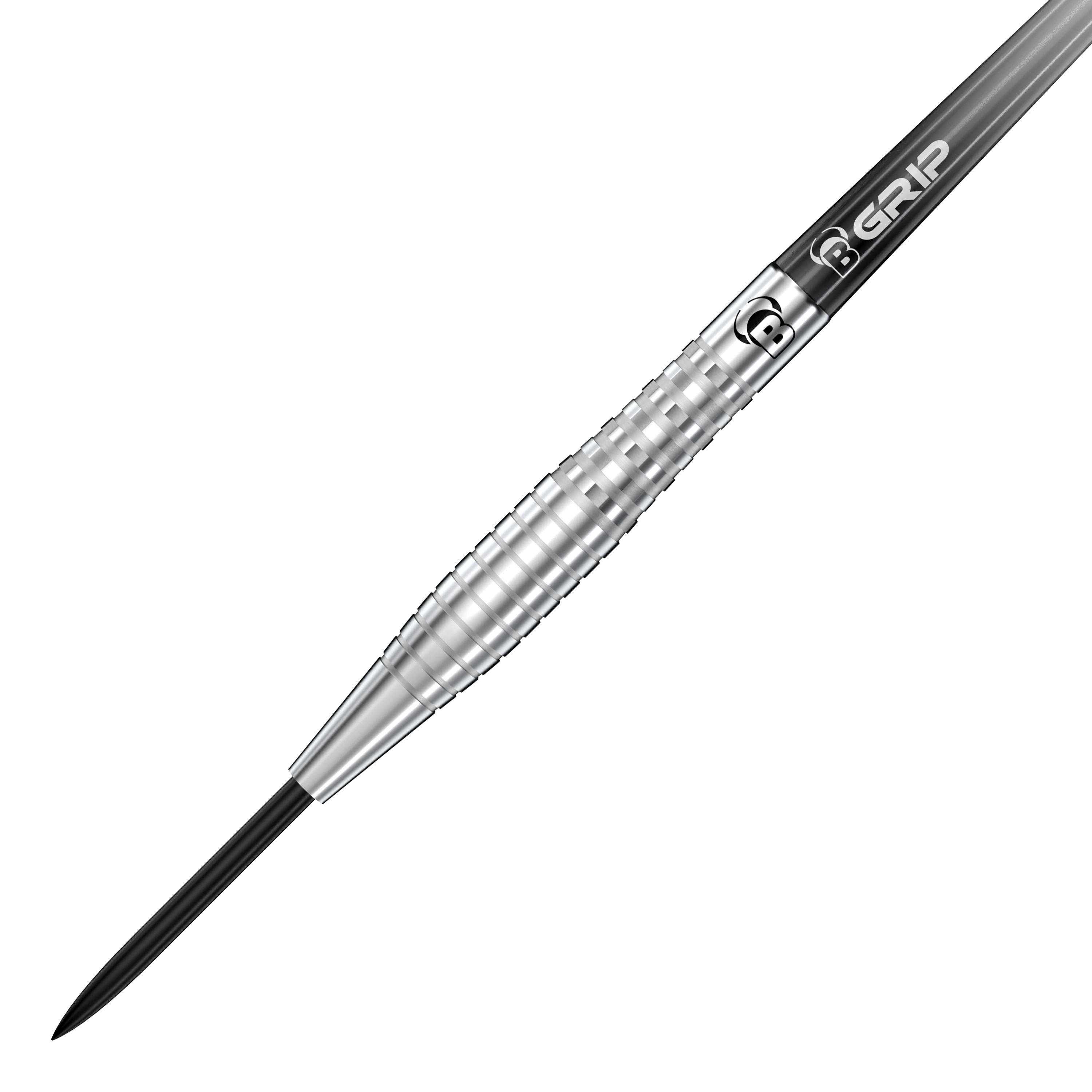 Bulls Martin Schindler Original Generation 2 steel darts Das Bild zeigt einen silbernen Steeldart der Marke Bulls, Modell Martin Schindler Original Generation 2. Der Dart hat eine gerillte Oberfläche für besseren Grip und eine schwarze Stahlspitze.