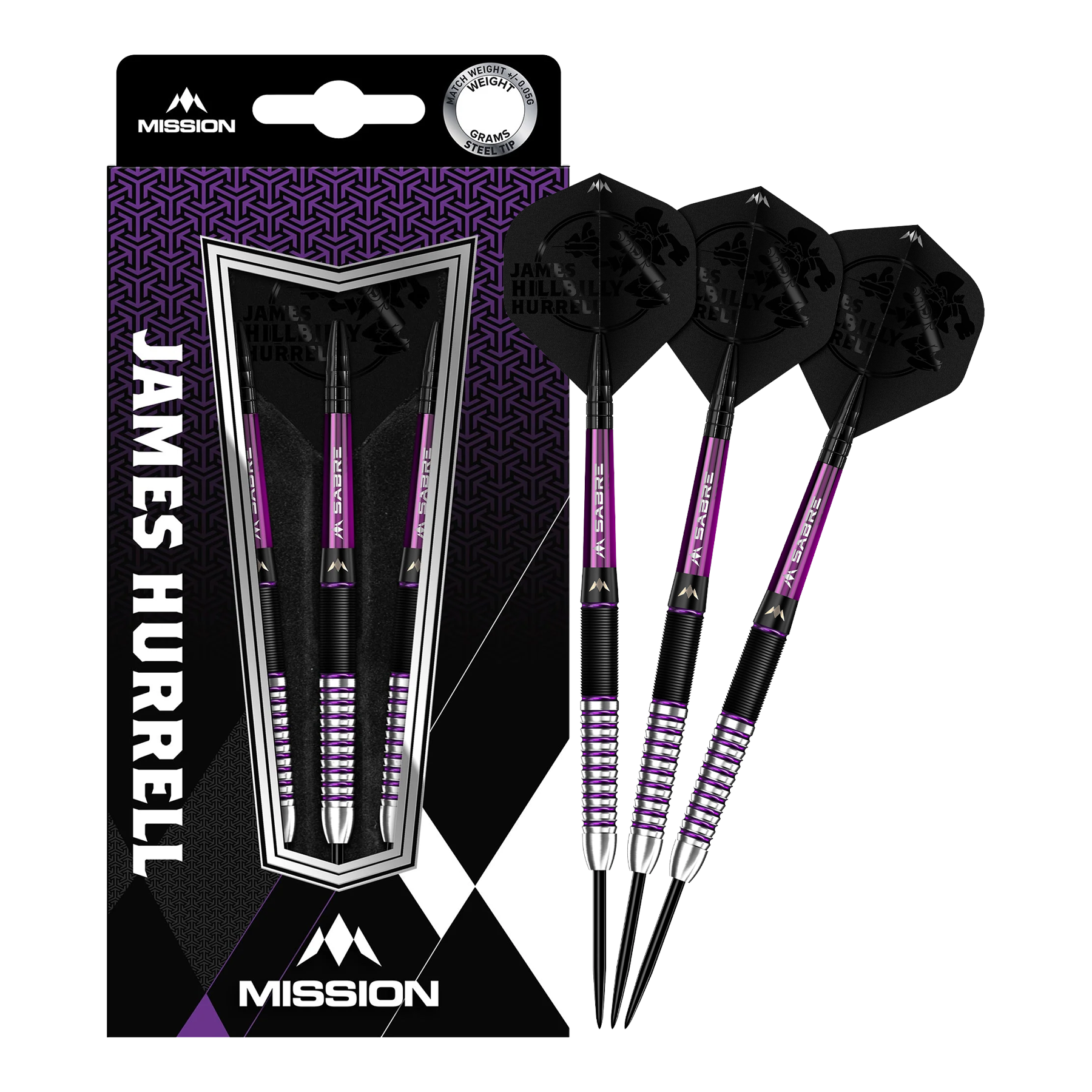 Mission James Hurrell Hillbilly Black Purple Steel Darts