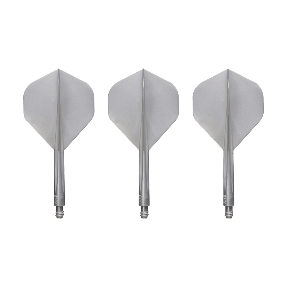 Condor_AXE_Metallic_Pearl_Silver_Standard_Flights_1 Das Bild zeigt drei silberne Dart-Flights des Produkts "Condor AXE Metallic Flight-System Pearl Silver - Standard". Die Flights sind in einer Reihe nebeneinander angeordnet.