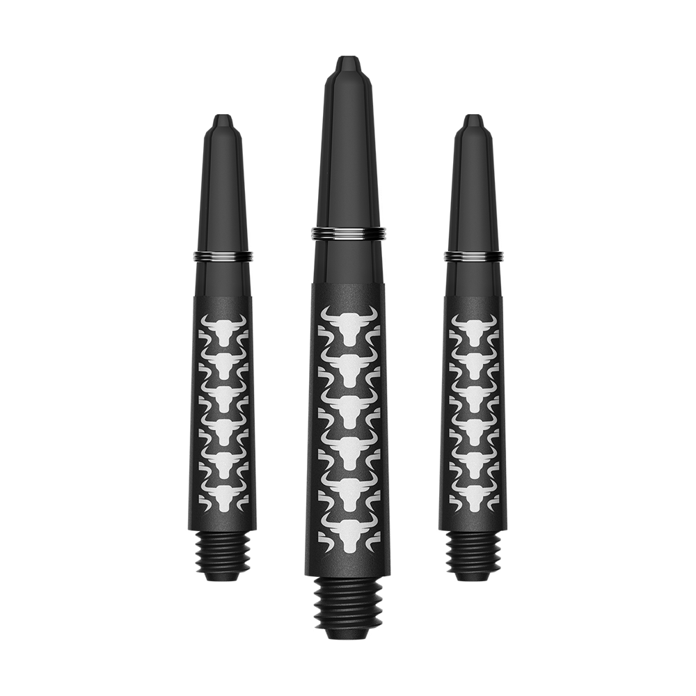 Bulls NL Capo Carbon Shafts - White Zu sehen ist ein Set von weißen kurzen Carbon Shafts für Darts. Die Schäfte haben eine Länge von ca. 34 mm und sind aus Kohlefaser.