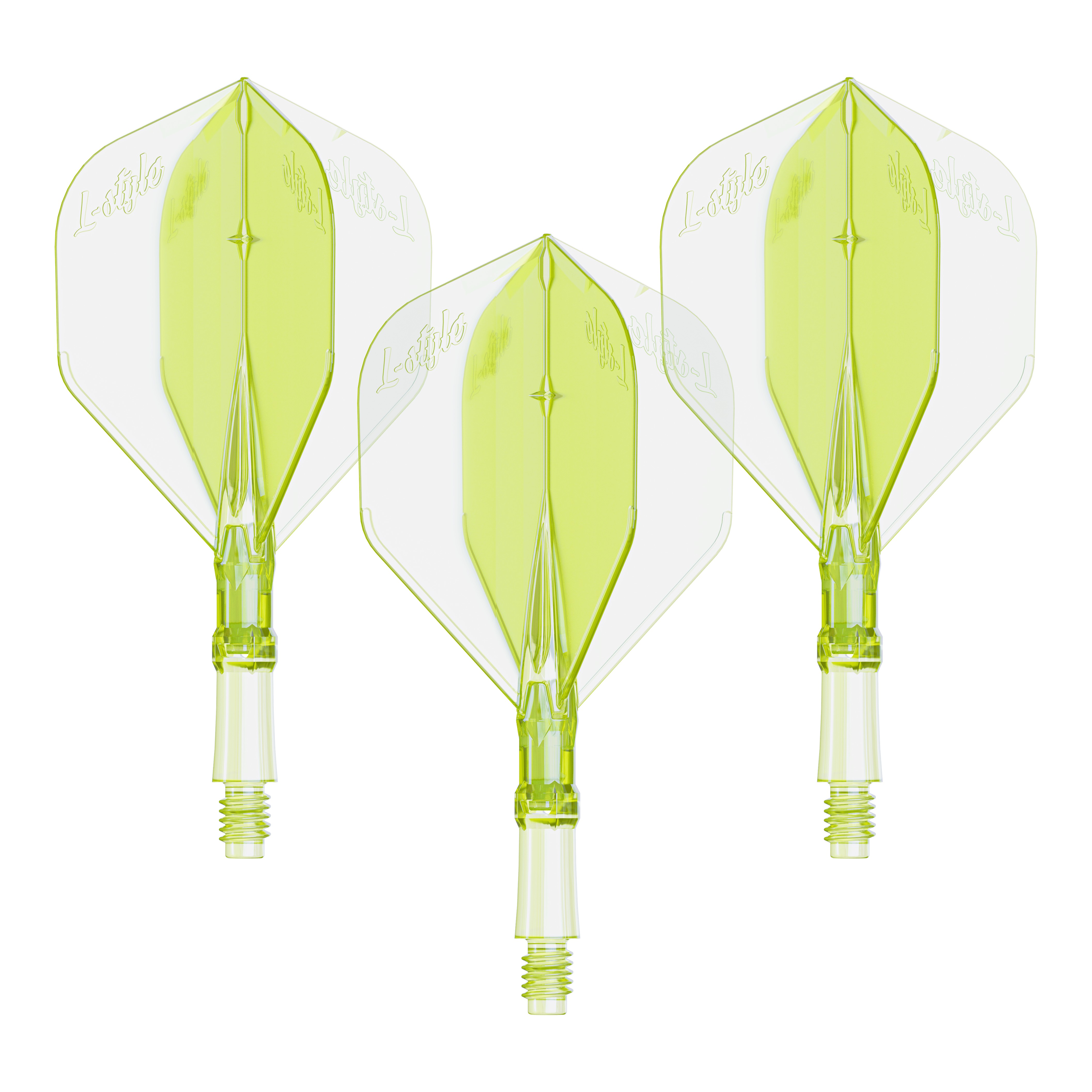 L-Style L-System lights - Neon Yellow Das Bild zeigt ein Set von Flights für Dartpfeile in Neon-Gelb, kleine Größe. Geeignet für das L-Style L-System.