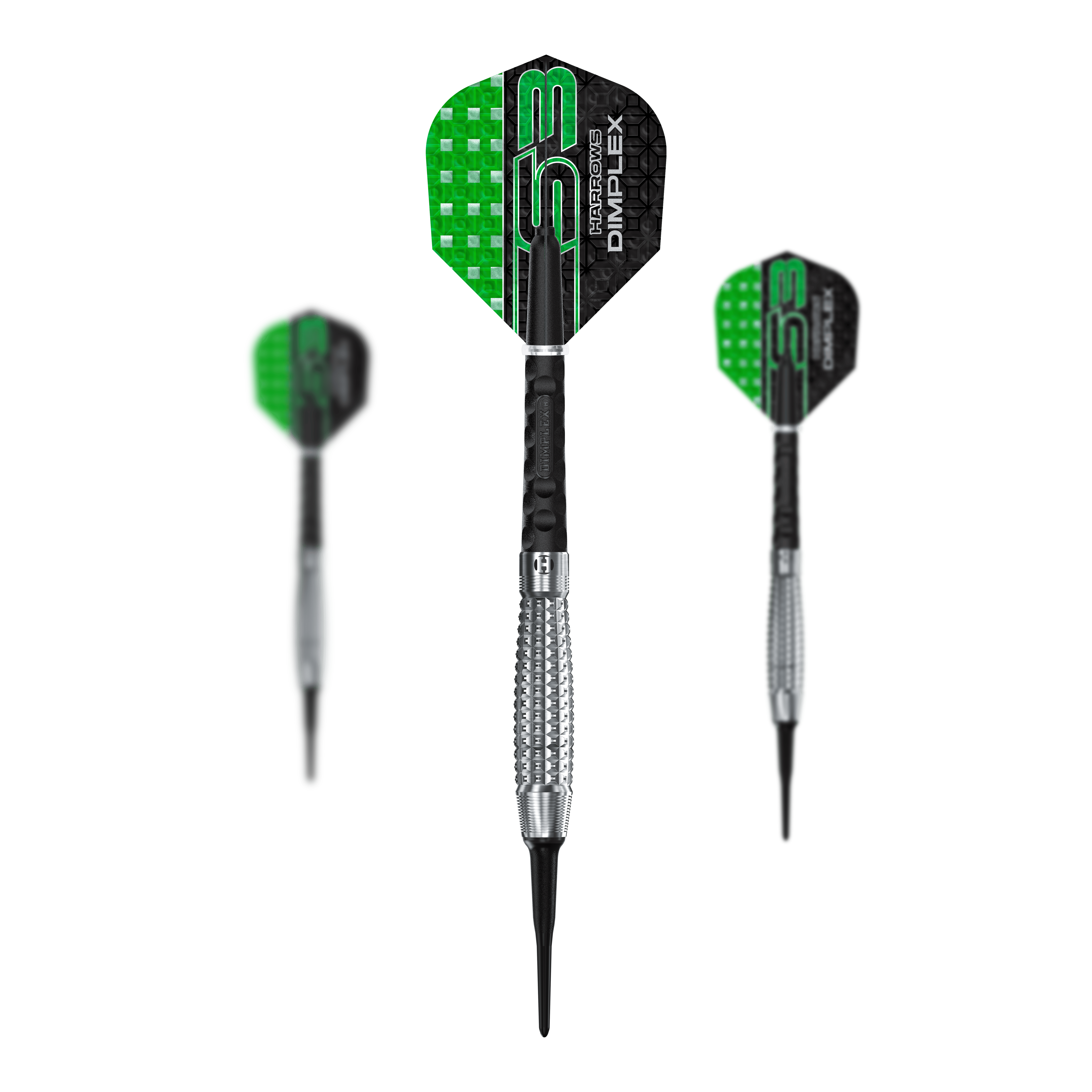 Harrows Dimplex S3 Bomb soft darts Harrows Dimplex S3 Bomb Softdarts sind als Set abgebildet. Die Darts sind kompakt geformt.
