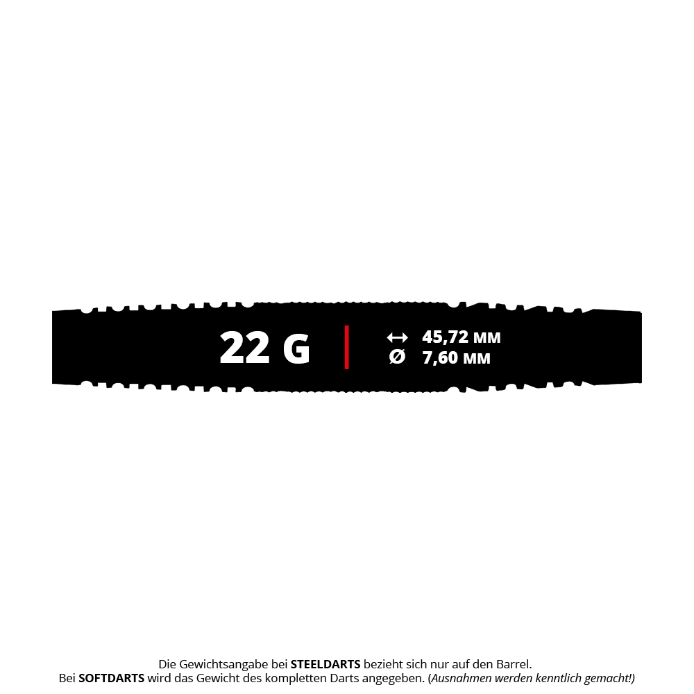 Das Foto zeigt die Red Dragon Amp Torpedo Softdarts mit einem Gewicht von 22g. Diese Softdarts überzeugen durch ihr torpedoförmiges Design.