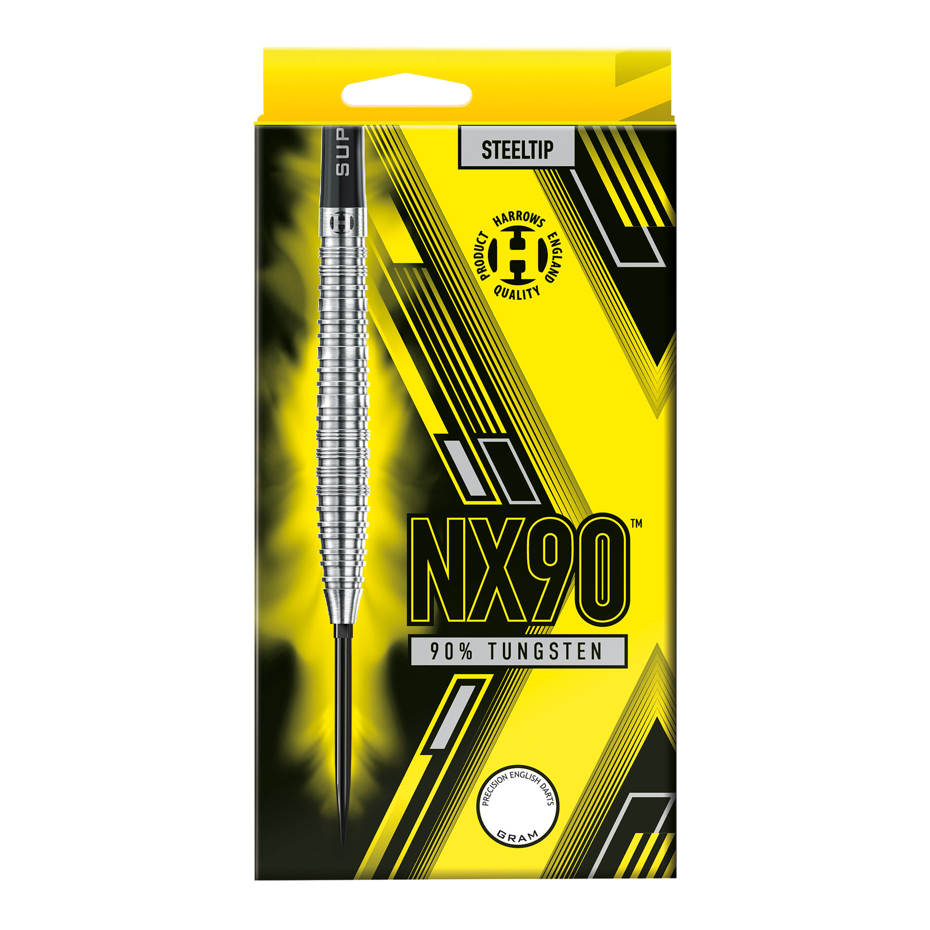 Harrows NX90 Tapered Quick Point Steel Darts Die Abbildung zeigt die Harrows NX90 Tapered Quick Point Steeldarts. Diese Darts sind speziell für Genauigkeit und Kontrolle konzipiert.