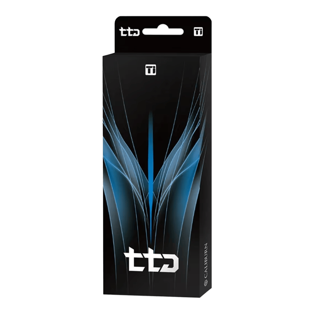 Das Produkt Caliburn TTD Complete Titanium T2 Rainbow Steeldarts - 6g ist abgebildet. Die Darts überzeugen durch ihr farbenfrohes Regenbogendesign und geringes Gewicht.