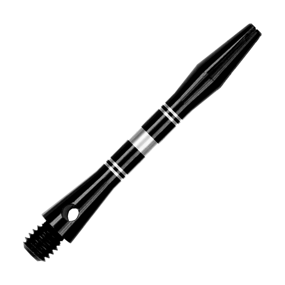 Ringed Aluminum Shafts - Black Silver Auf dem Bild sind Aluminium Shafts in Schwarz und Silber zu sehen. Das Produkt wird aus einer anderen Perspektive gezeigt.