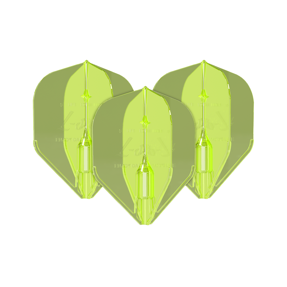 L-Style Fantom L1EZ Flights Neon Yellow Auf dem Bild sind drei neongelbe Dart-Flights des Modells "L-Style Fantom L1EZ" zu sehen. Sie haben eine auffällige Farbe und eine stabile Form.