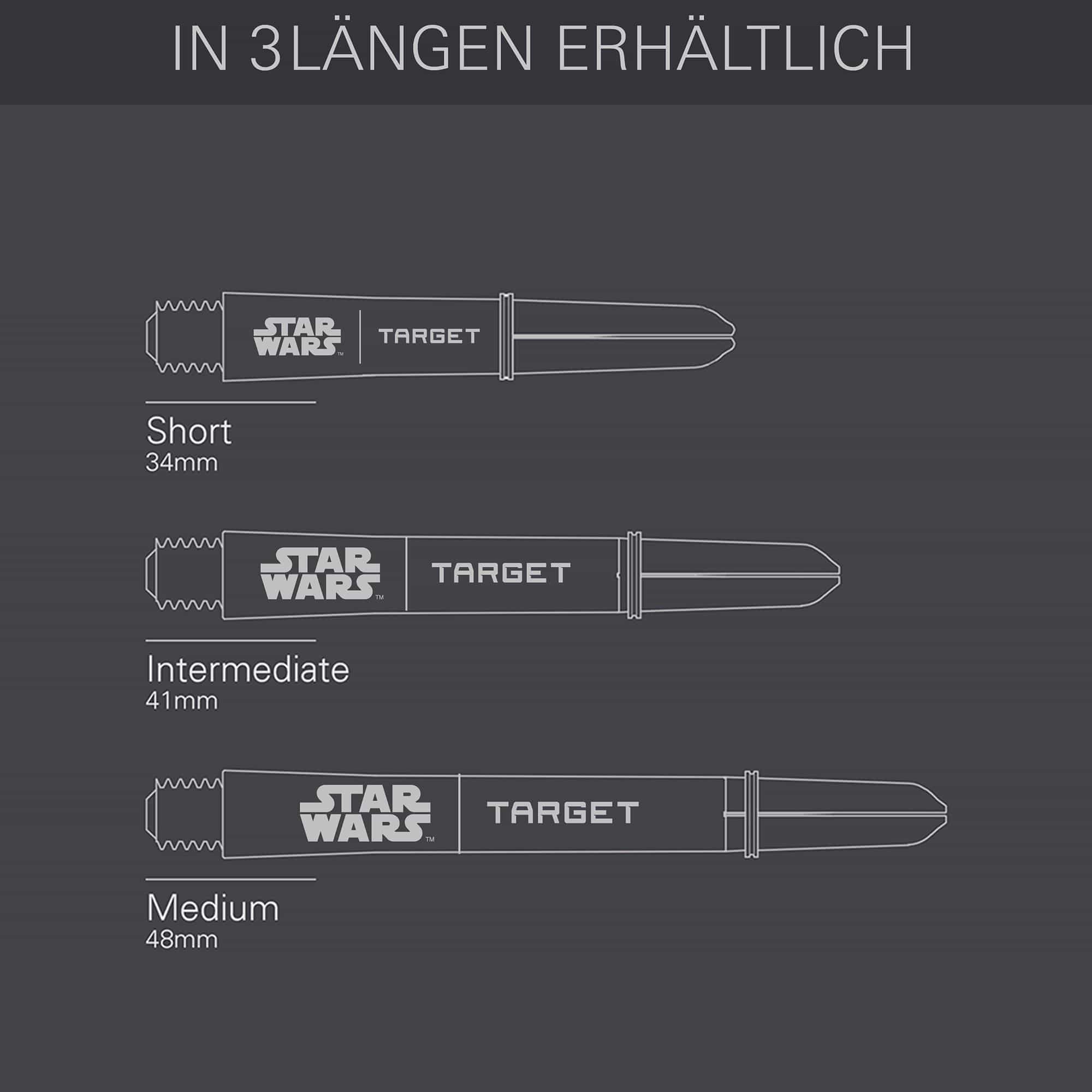 Target Star Wars ProGrip Shafts - Black Zu sehen sind die Target Star Wars ProGrip Shafts in schwarzer Ausführung. Die Schäfte sind speziell für Dartspieler gestaltet.